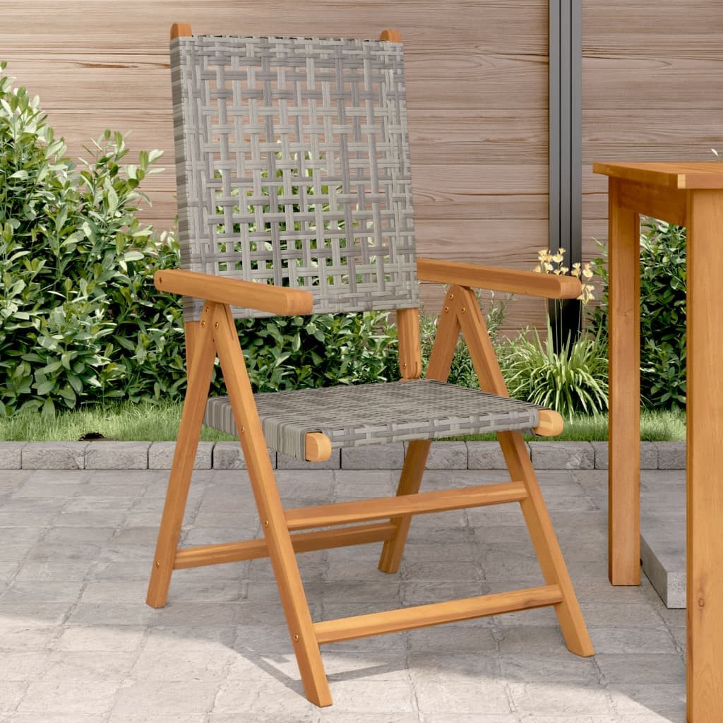vidaXL Gartenstuhl Gartenstühle 2 Stk. Grau Massivholz und Poly Rattan (2 St)