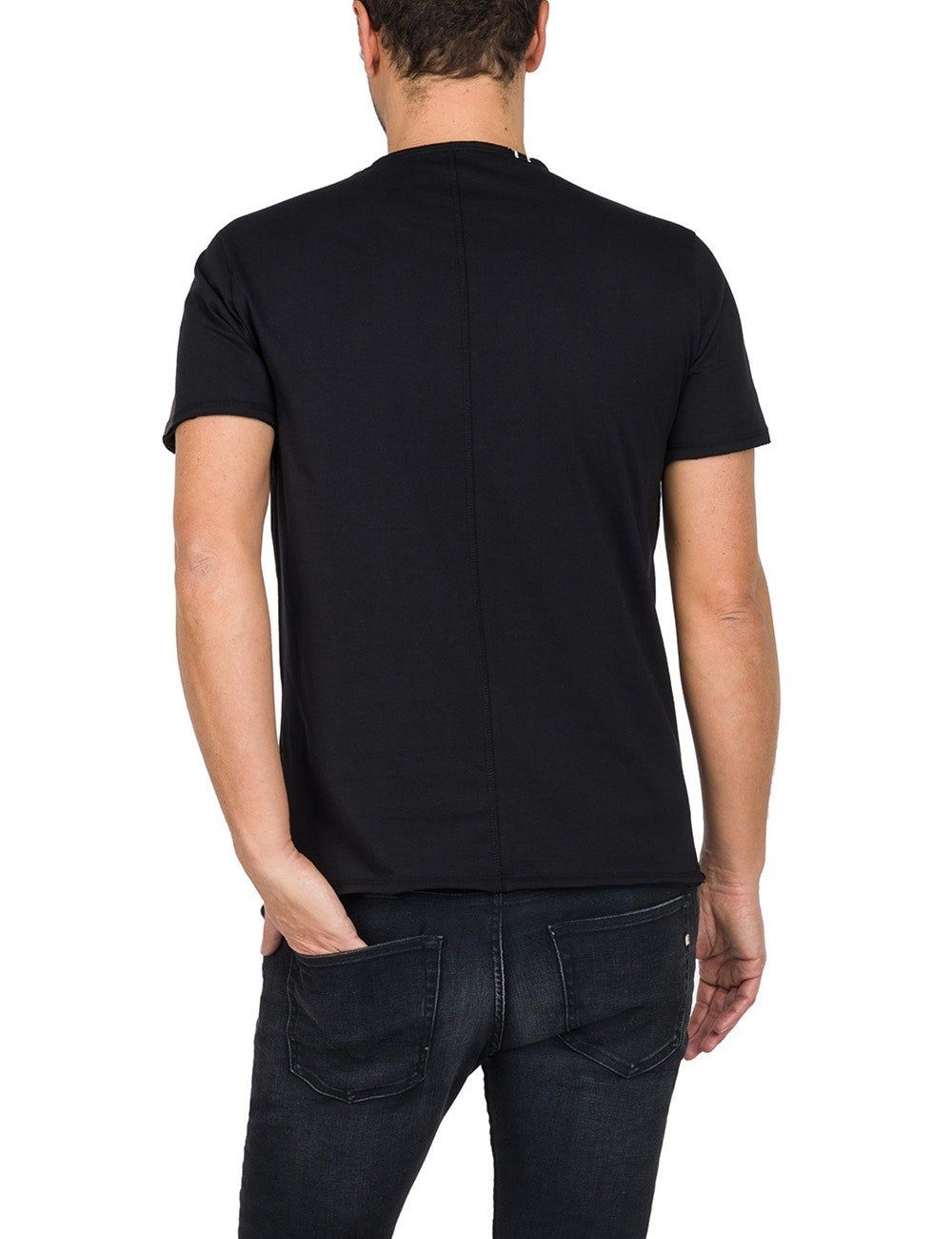 Black T-Shirt Baumwolle 100% aus Crew Replay (1-tlg) Neck (098)