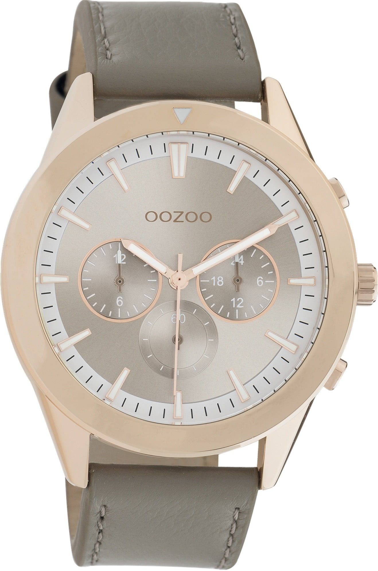 OOZOO Quarzuhr Oozoo Damen Armbanduhr braun Analog, Damenuhr rund, groß (ca. 45mm) Lederarmband, Sport-Style