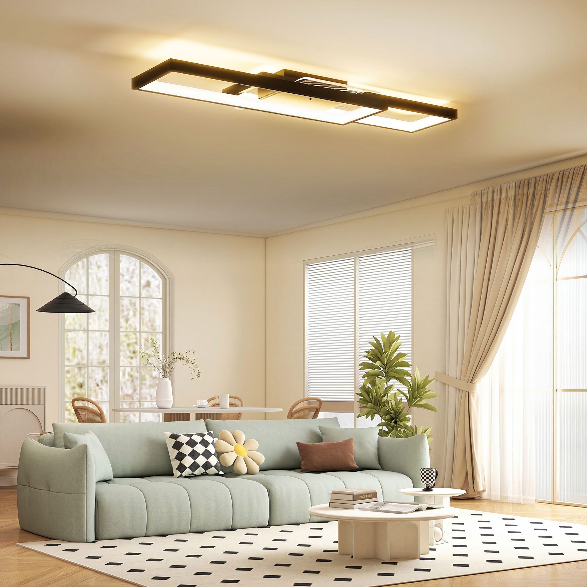 HOMCOM Deckenleuchte mit Fernbedienung, Wandschalter, Dimmfunktion, Farbwechsel, Nachtlichtfunktion, LED fest integriert, Farbwechsler, für Schlafzimmer, Wohnzimmer, Schwarz