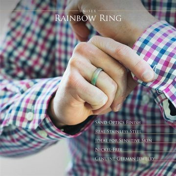 BUNGSA Fingerring Ring Regenbogen sand-gestrahlt Bunt aus Edelstahl Unisex (Ring, 1-tlg), Damen Herren