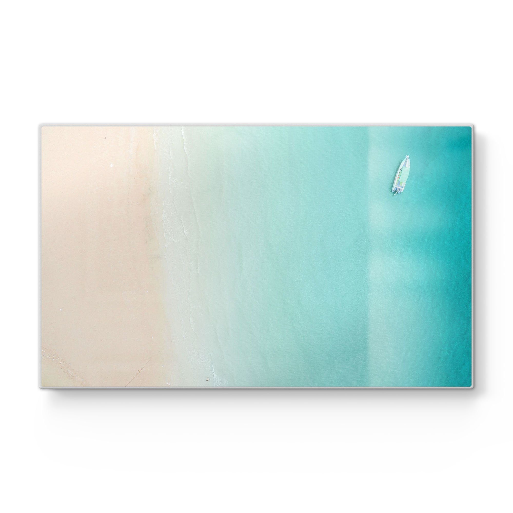 DEQORI Schneidebrett 'Blick auf Boot im Meer', Glas, Platte Frühstücksbrett Schneideplatte