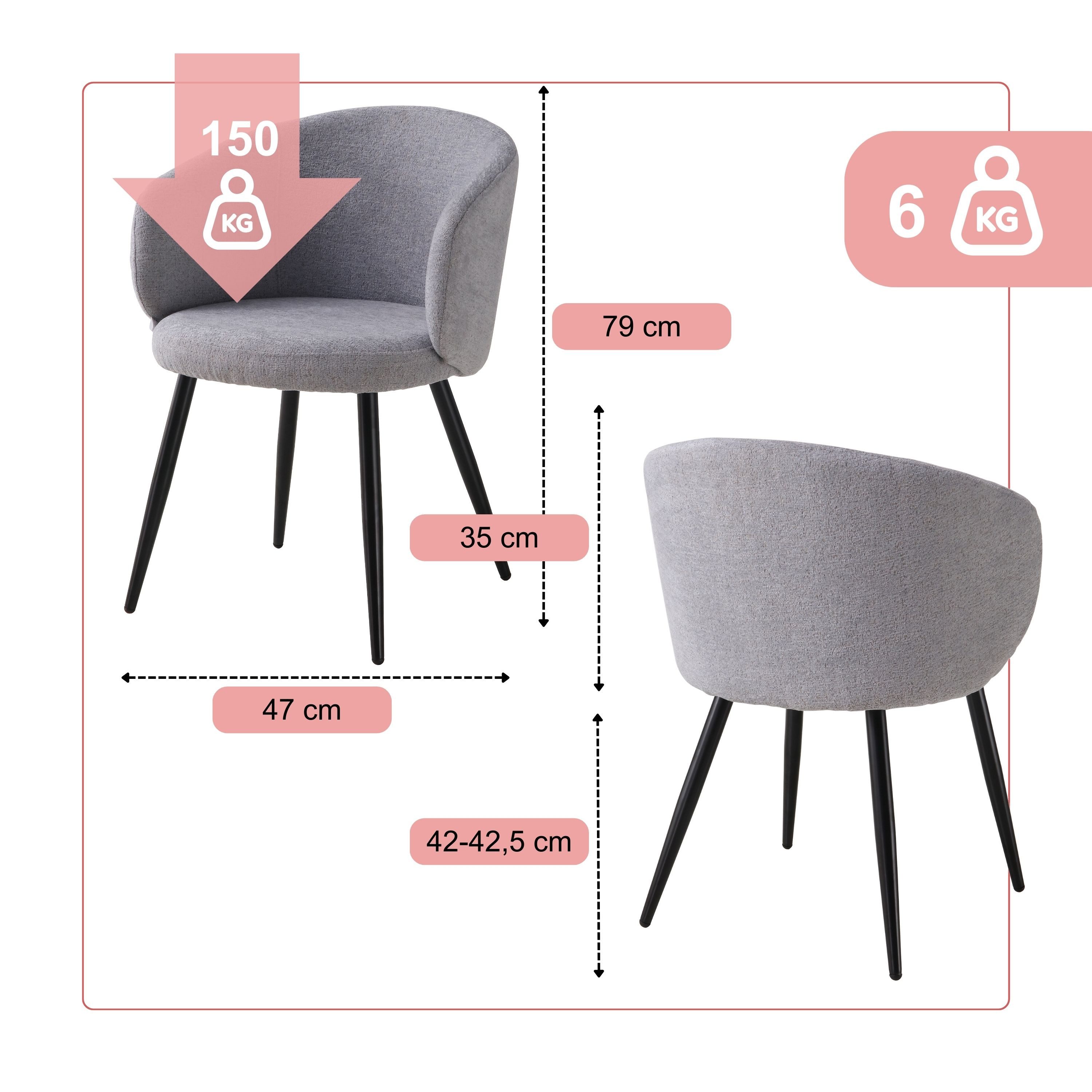 BHS LIVING Esszimmerstuhl Aurora mit Armlehnen, Stoffbezug aus Polyester, 55x58x77cm