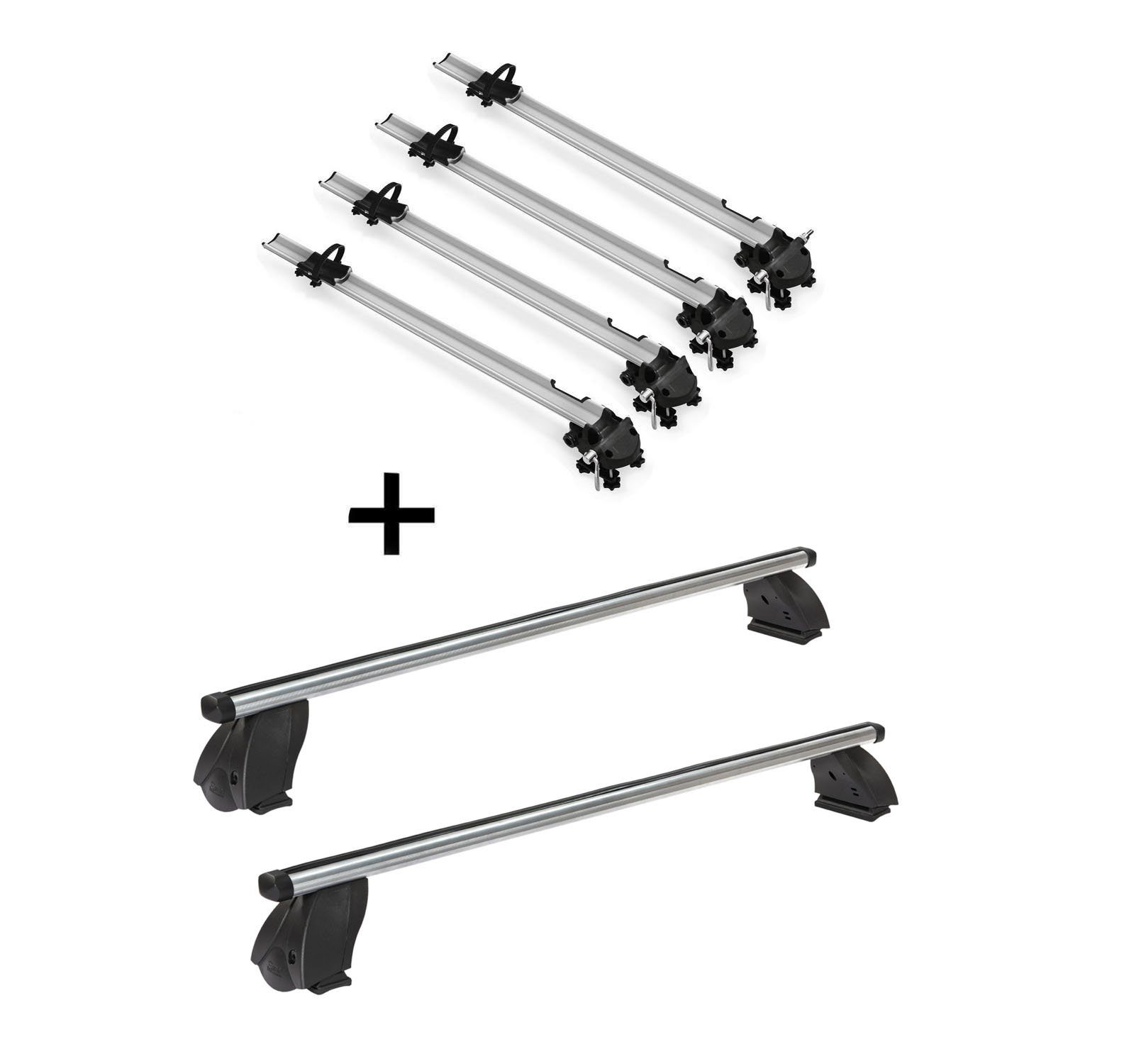 VDP Dachträger (Für Ihren Fiat Stilo 3-5 P (3-5Türer) 01-10, Fahrradträger und Dachträger im Set), 4x Fahrradträger Bike Pro + Dachträger K1 PRO Aluminium kompatibel mit Fiat Stilo 3-5 P (3-5Türer) 01-10