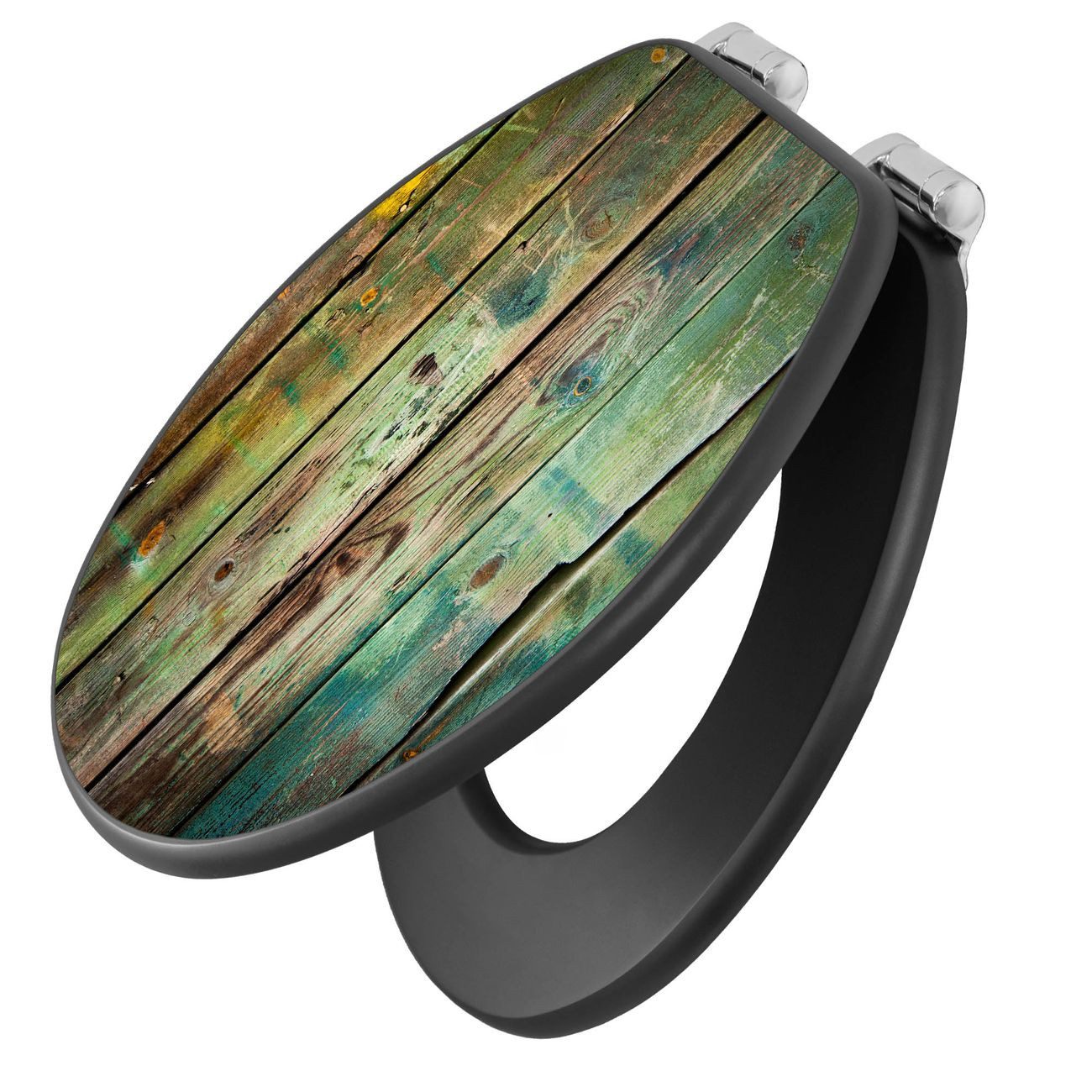 banjado WC-Sitz Anthrazit Motiv Grünes Holz (umweltfreundliches Material, integrierte Absenkautomatik), 46,5 x 38 x 5 cm