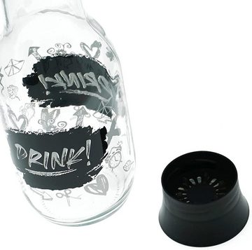 Lashuma Gläser-Set Schwarz-Weiß, Glas, 6x Trinkgläser für Wasser 290 ml, 1x Karaffe Glas 1000 ml