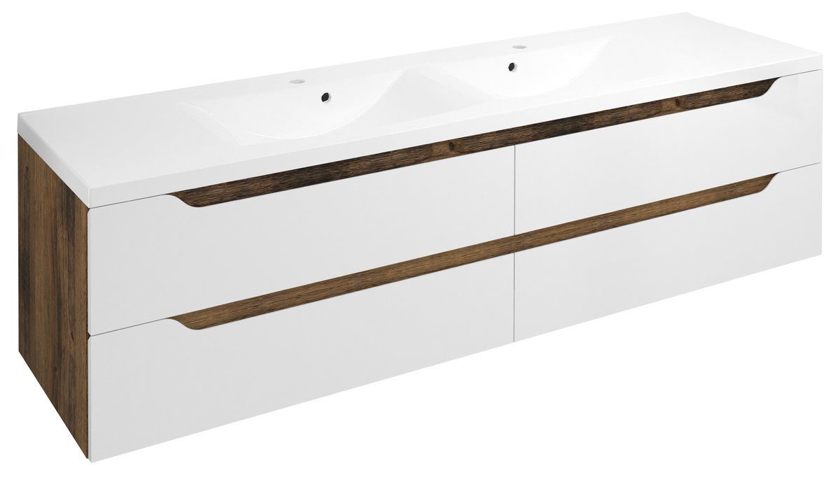 Sapho Waschbeckenunterschrank WAVE Doppelunterschrank 179,7x50x47,8cm, weiß/Eiche collingwood Sapho-WA180-3019