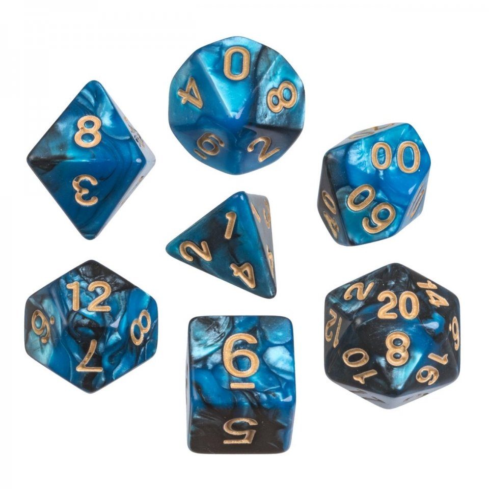Philos Spiel, Würfel - oblivion - blau - 7er Beutel - mehrseitig