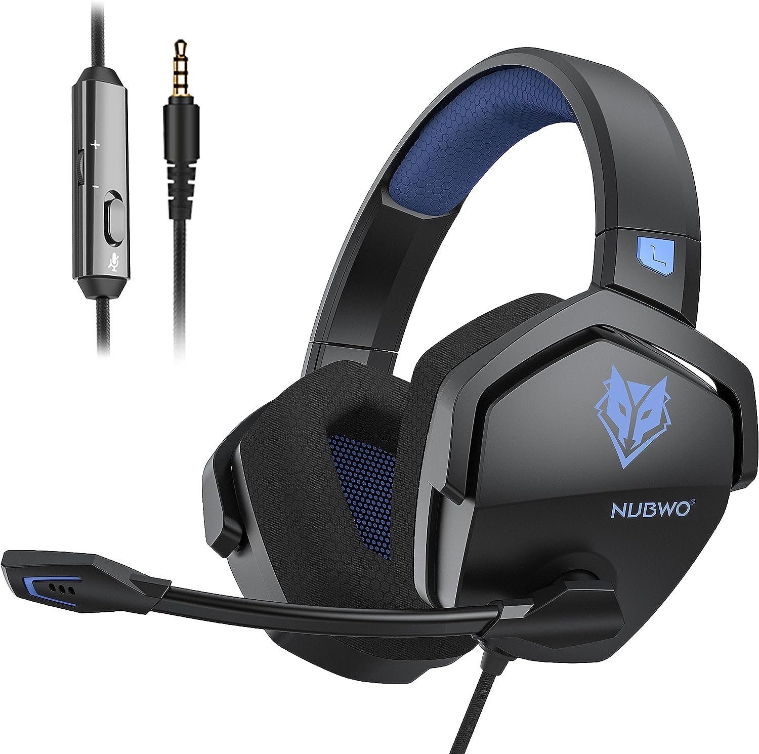 NUBWO Gaming-Headset (Unidirektionales Noise Cancelling-Mikrofon, Kabelsteuerung, PS4 Xbox One Stereo-Kopfhörer mit Geräuschunterdrückung Kabelsteuerung)