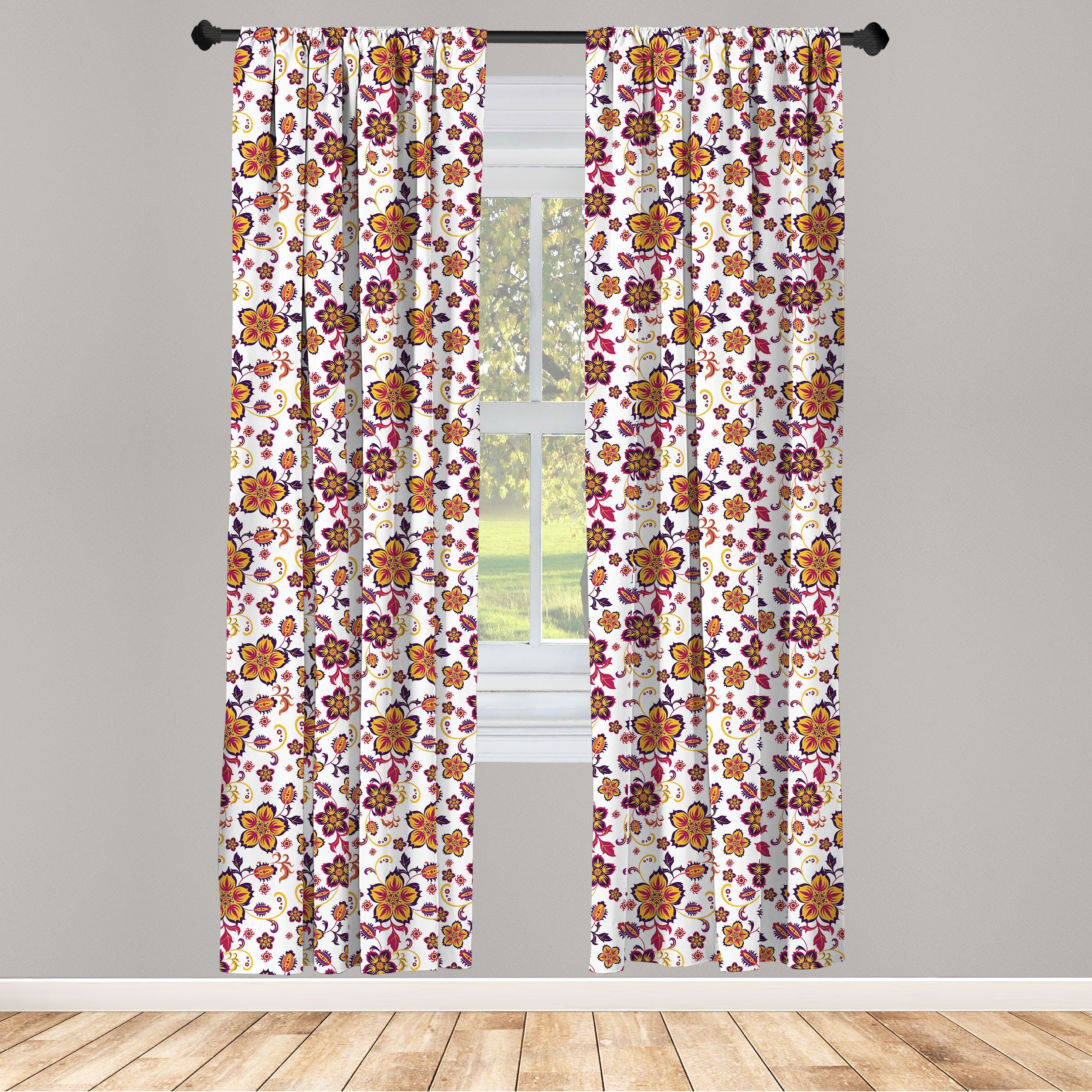 Gardine Vorhang für Wohnzimmer Schlafzimmer Dekor, Abakuhaus, Microfaser, Blumen Blooming Blumen-Muster