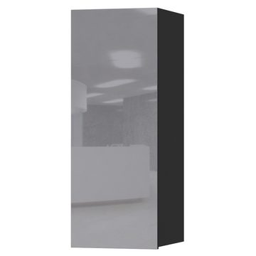 Lomadox Hängeschrank HOOVER-83 Wohnzimmer grau mit Glasfronten und Korpus in schwarz, : 35/91/37 cm
