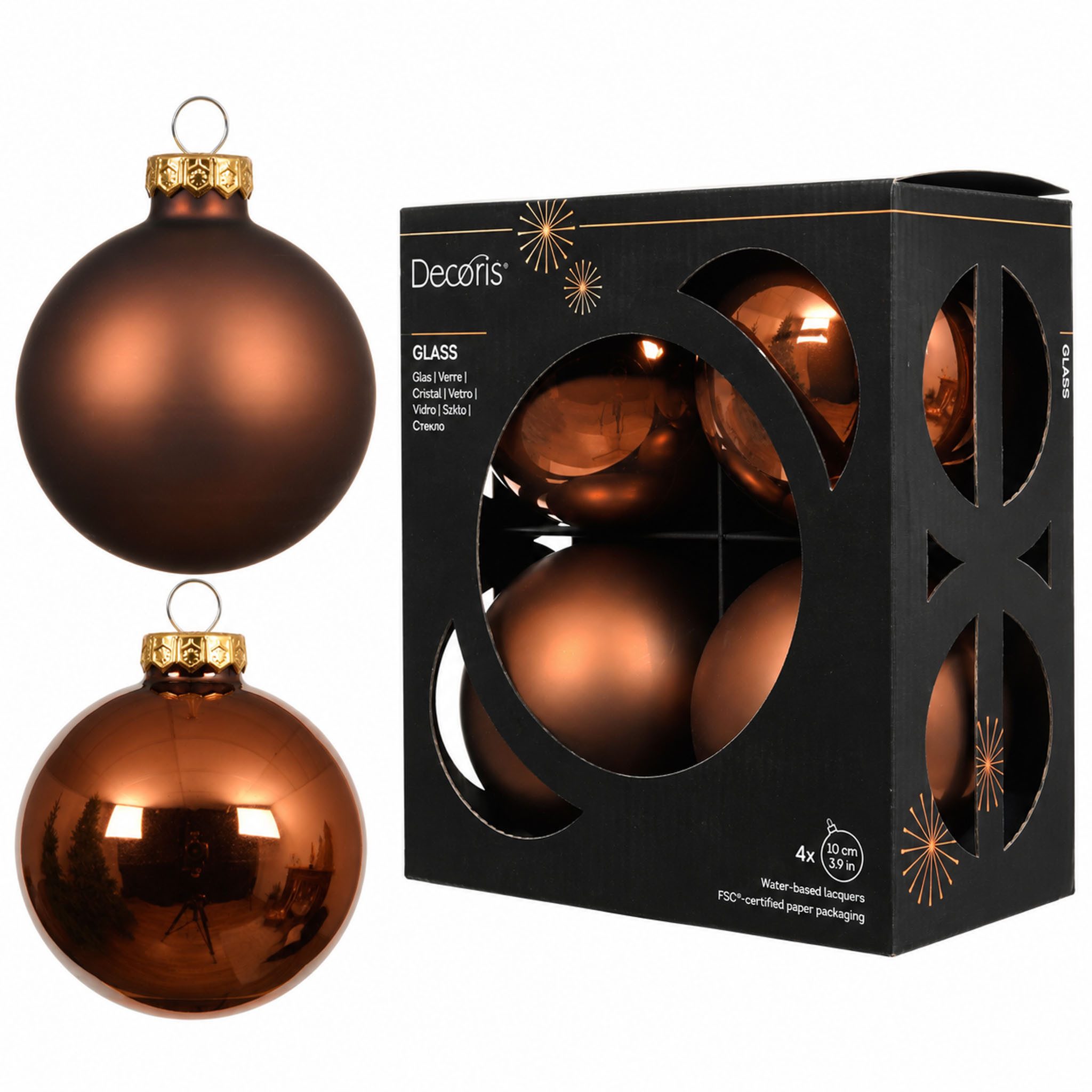 Kaemingk Weihnachtsbaumkugel, Weihnachtskugeln Glas 10cm 4 Stück - Espressobraun
