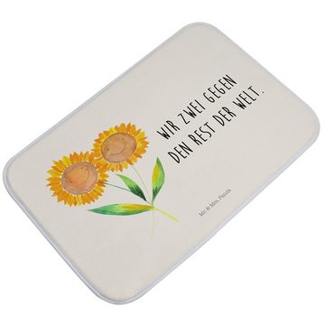 Badematte Blume Sonnenblume - Weiß - Geschenk, Badteppich, Badezimmermatte, Fre Mr. & Mrs. Panda, Höhe 1 mm, 100% Polyester, rechteckig, Anti-Rutsch Sicherheit