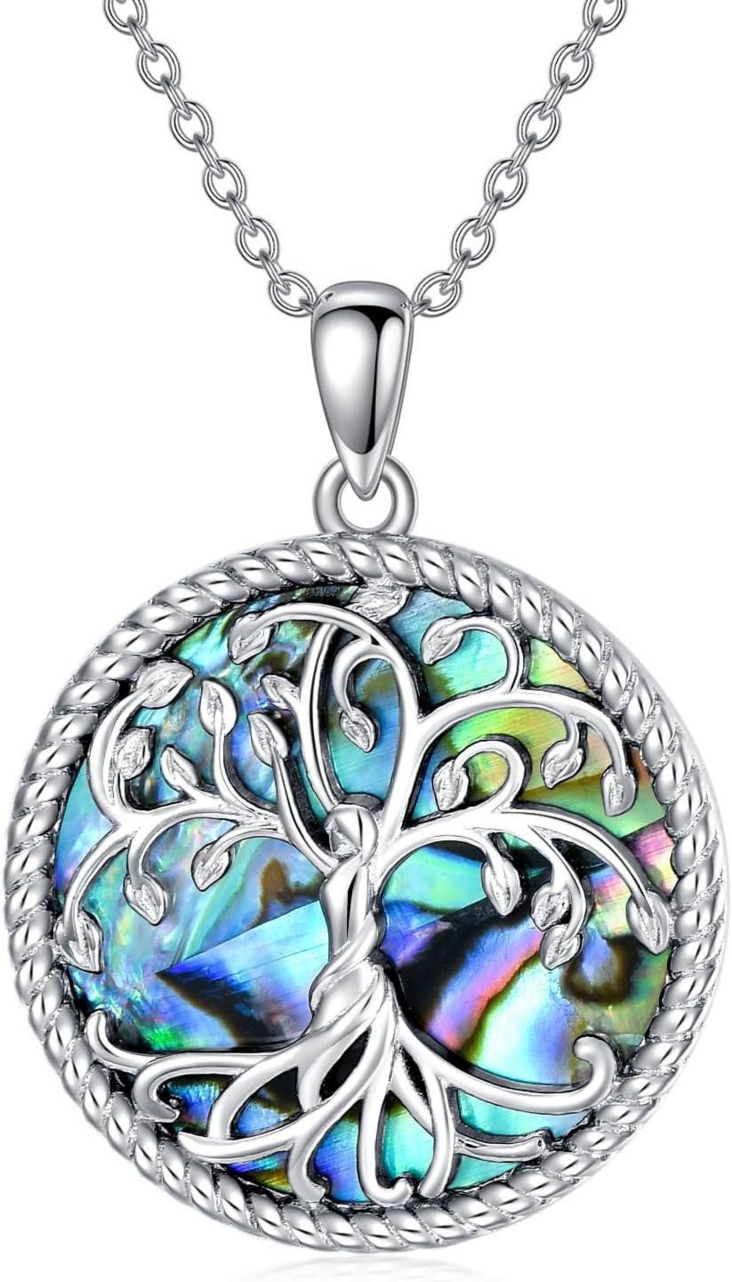 LuxusKollektion Kette und Anhänger Set Baum des Lebens Halskette 925 Sterling Silber Abalone Shell Anhänger