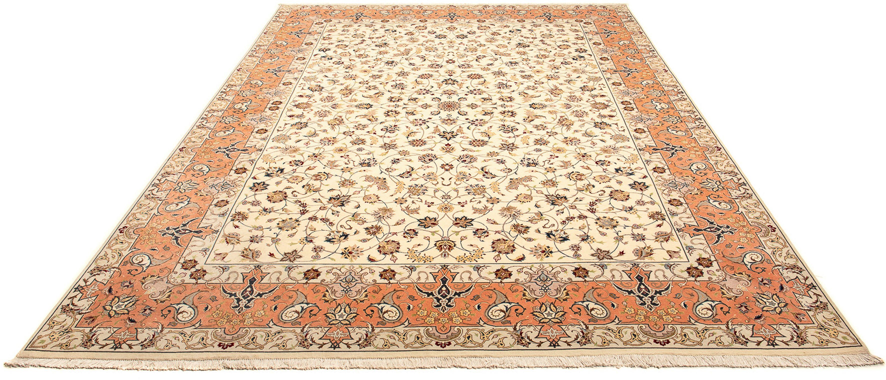 Orientteppich Perser - Täbriz - Royal - 370 x 250 cm - beige, morgenland, rechteckig, Höhe: 7 mm, Wohnzimmer, Handgeknüpft, Einzelstück mit Zertifikat