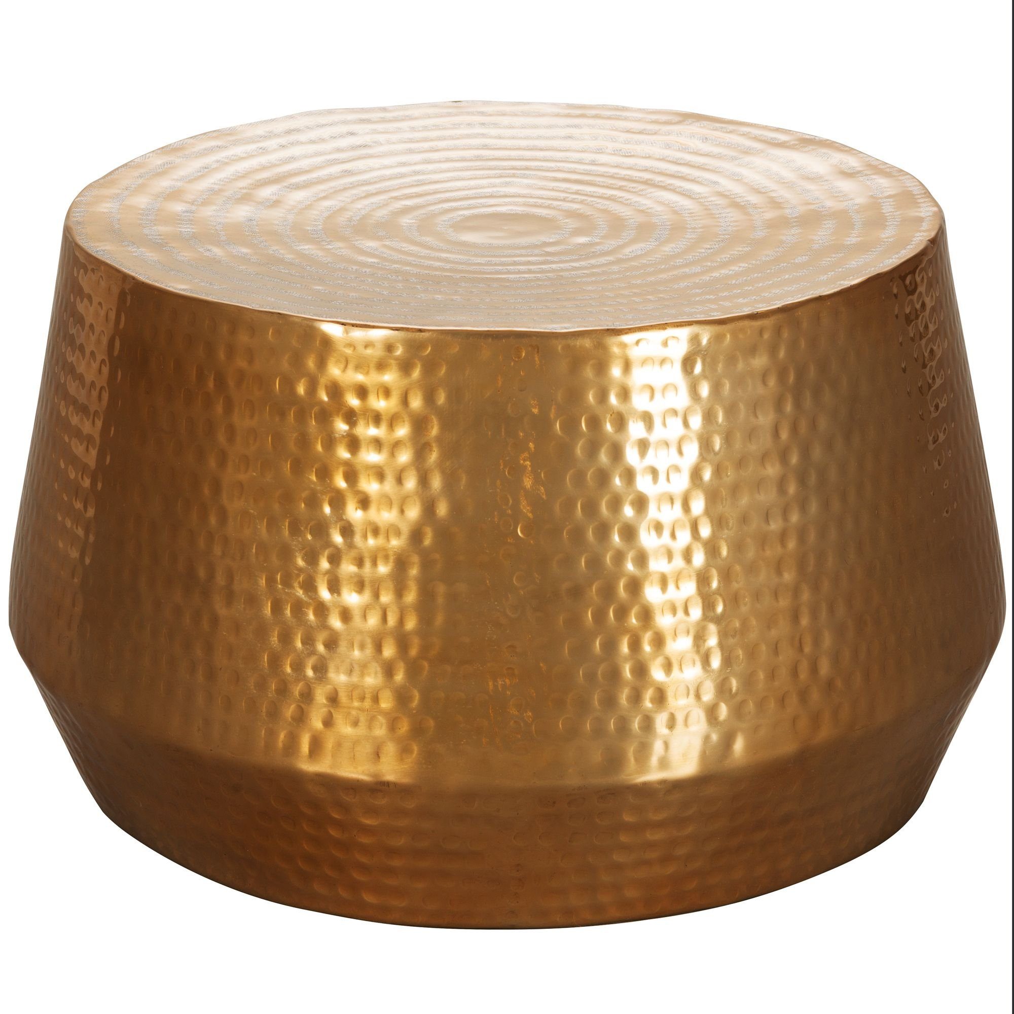 Wohnling Couchtisch WL5.495 (60x36x60 cm Aluminium Hammerschlag Gold Rund), Kleiner Wohnzimmertisch, Sofatisch Orientalisch