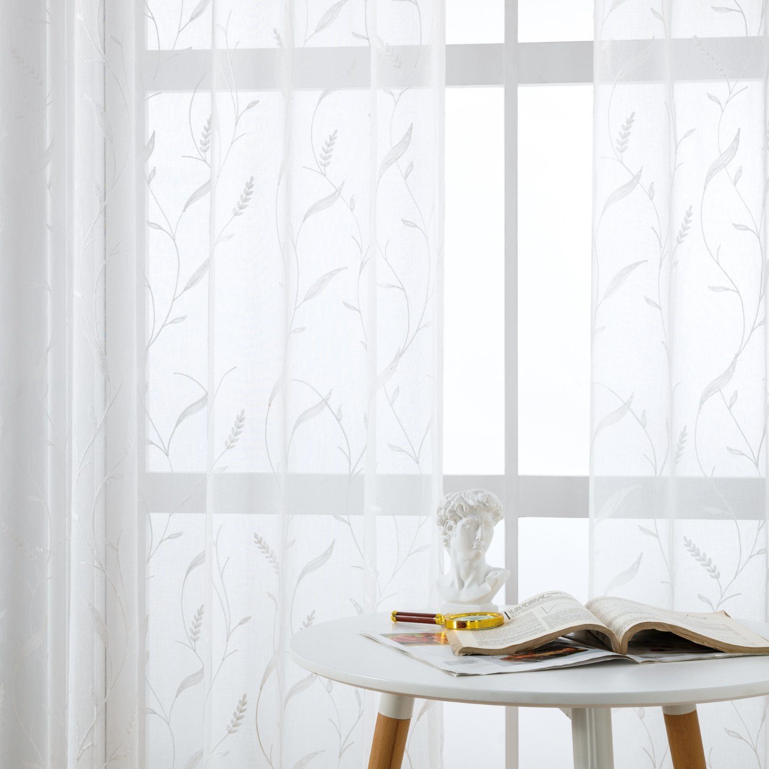 BYSURE Gardine NF12WH00272 (2 St), Ösen, transparent, blätte-Stickerei Vorh günstig online kaufen