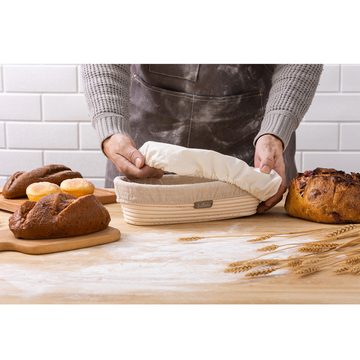 Susable Brotbackform Rattan - Oval Gärkorb - Für 2Kg Teig - Mit Leineneinsatz - Brotform