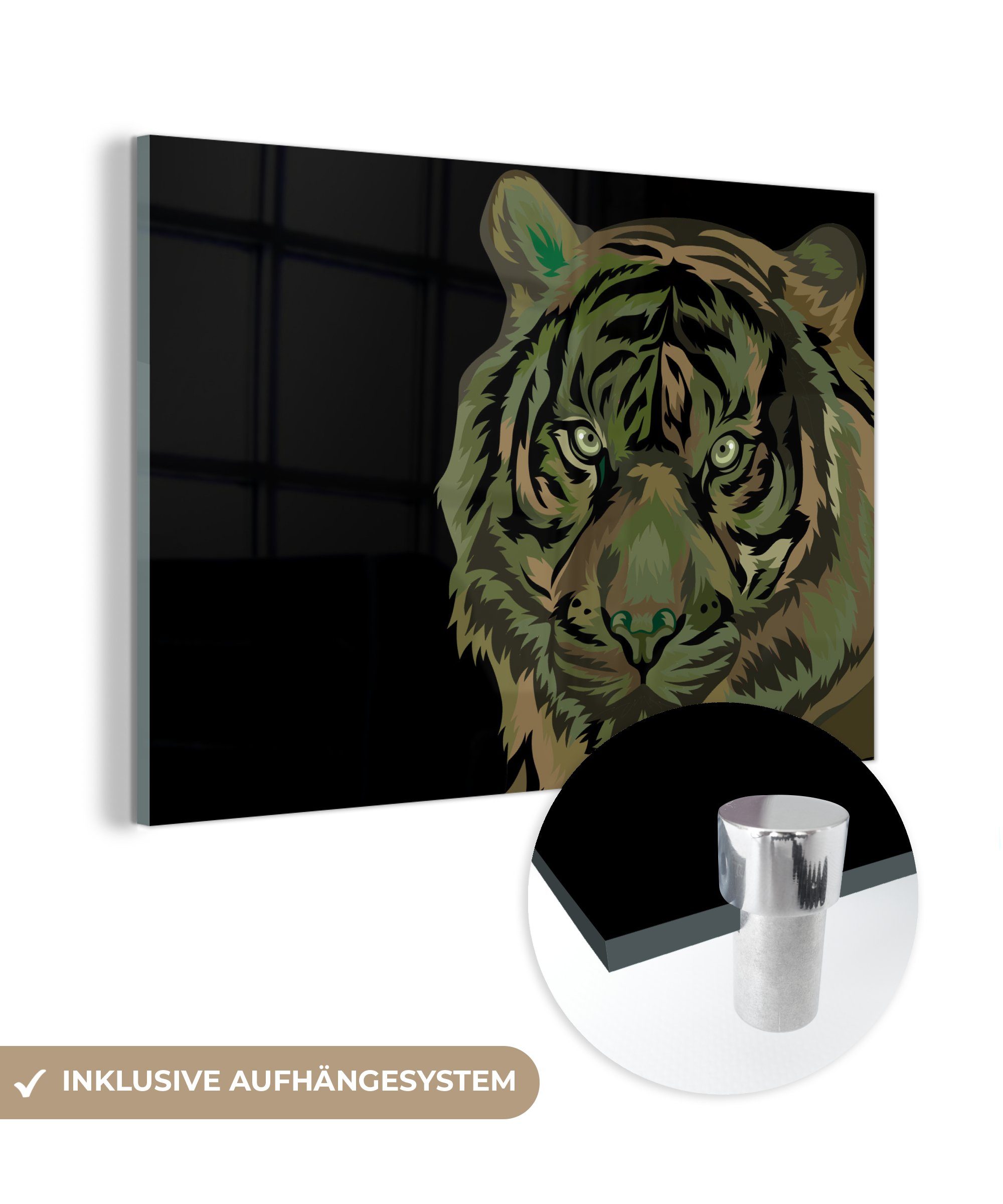 MuchoWow Acrylglasbild Tiger - Wohnzimmer - Schwarz Acrylglasbilder Grau, St), Schlafzimmer (1 &