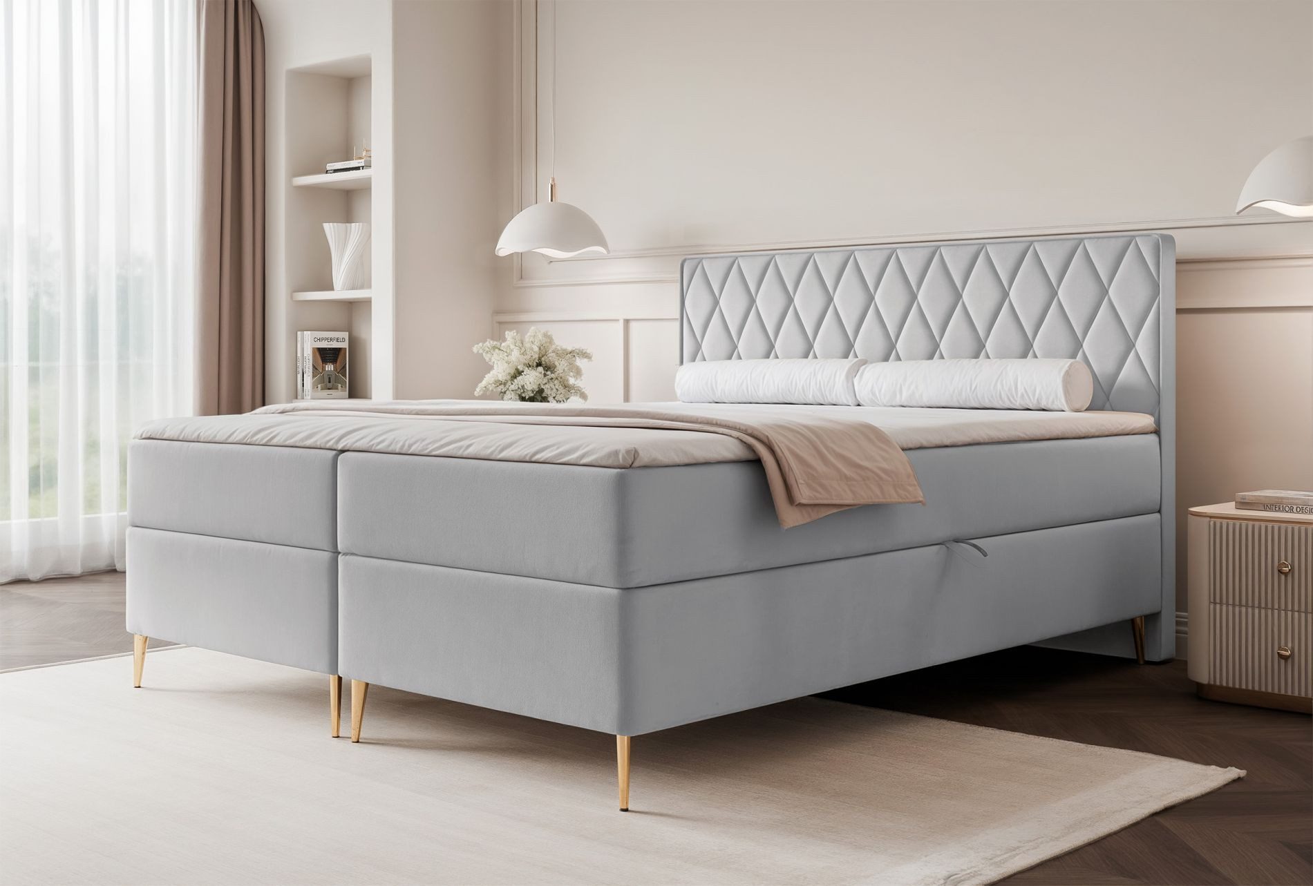 Selsey Boxbett CARESSO, mit Matratze, Topper, 2 Bettkästen und wasserfestem Veloursbezug