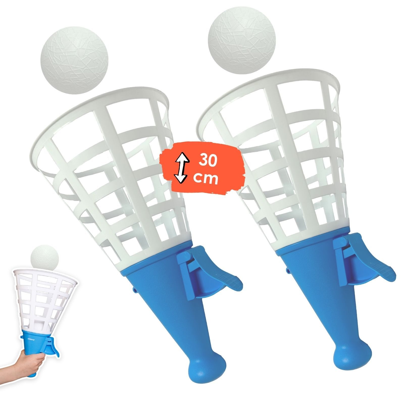 alldoro Spielzeug-Gartenset XXL Fangballspiel, Geschicklichkeitsspiel für Kinder & Erwachsene, 4-tlg. Fangbecherspiel mit 2 riesigen Fangbechern (31 cm) und 2 Bällen