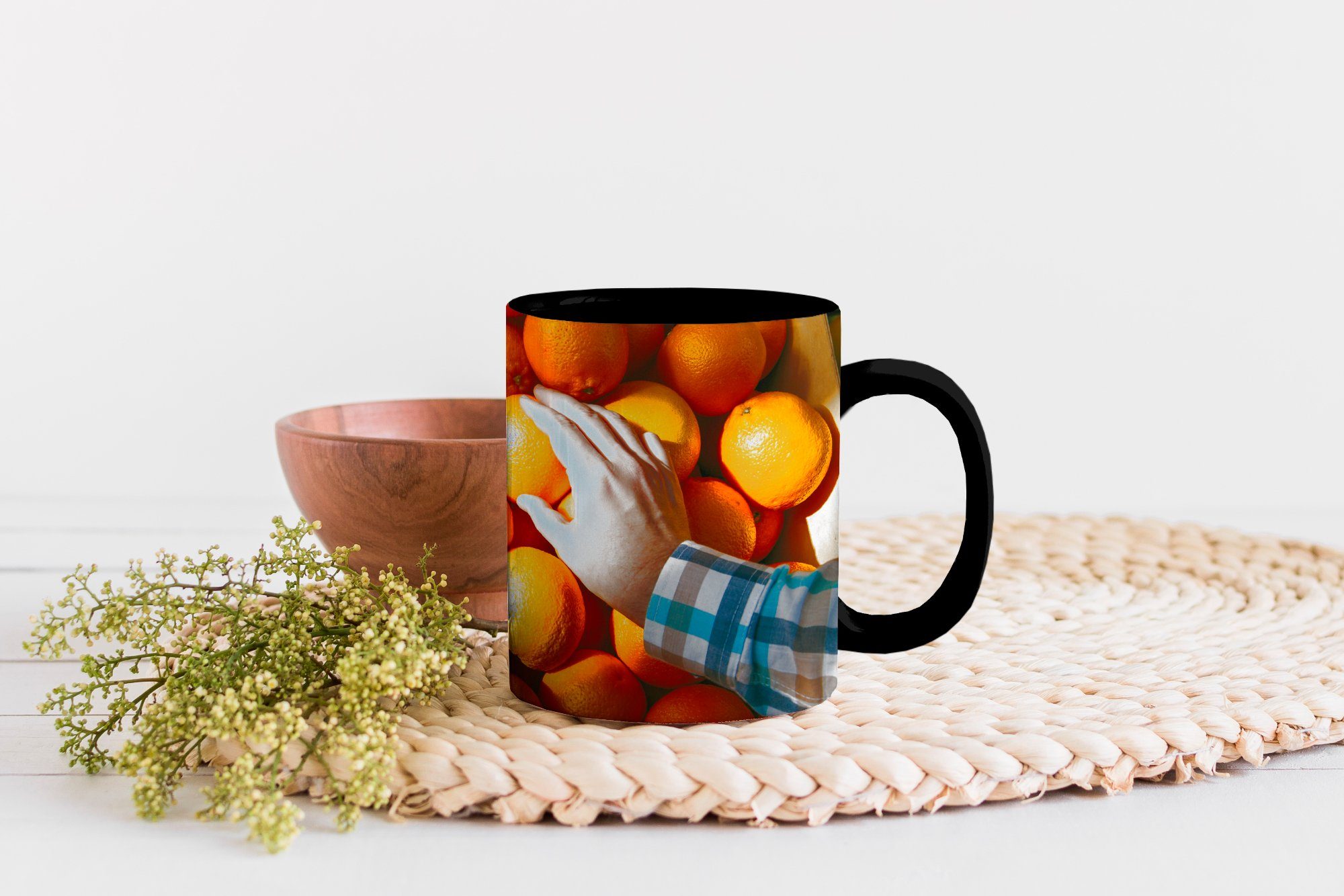 Tasse - Obst Markt, Geschenk MuchoWow Orange Zaubertasse, - Kaffeetassen, Teetasse, Keramik, Farbwechsel, - Hand
