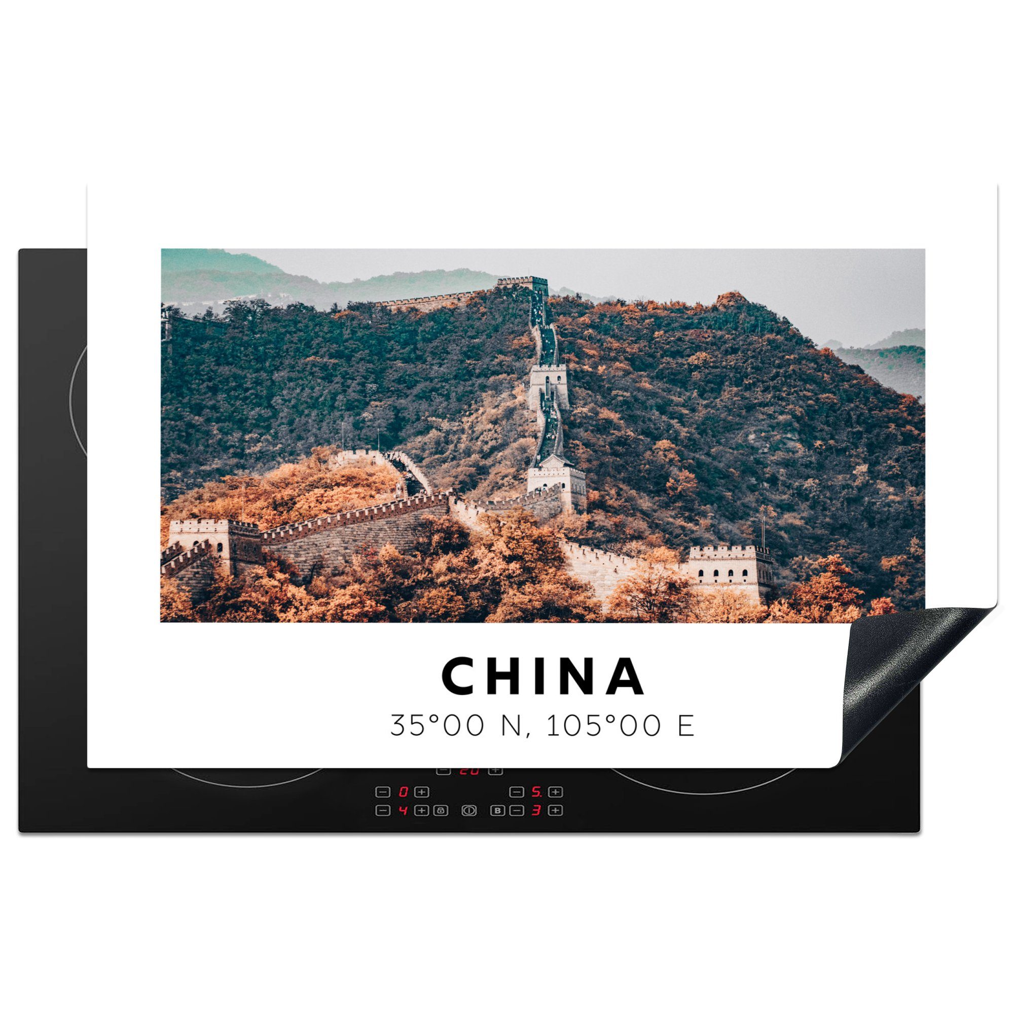 MuchoWow Herdblende-/Abdeckplatte Chinesische Mauer - Herbst - Asien, Vinyl, (1 tlg), 81x52 cm, Induktionskochfeld Schutz für die küche, Ceranfeldabdeckung