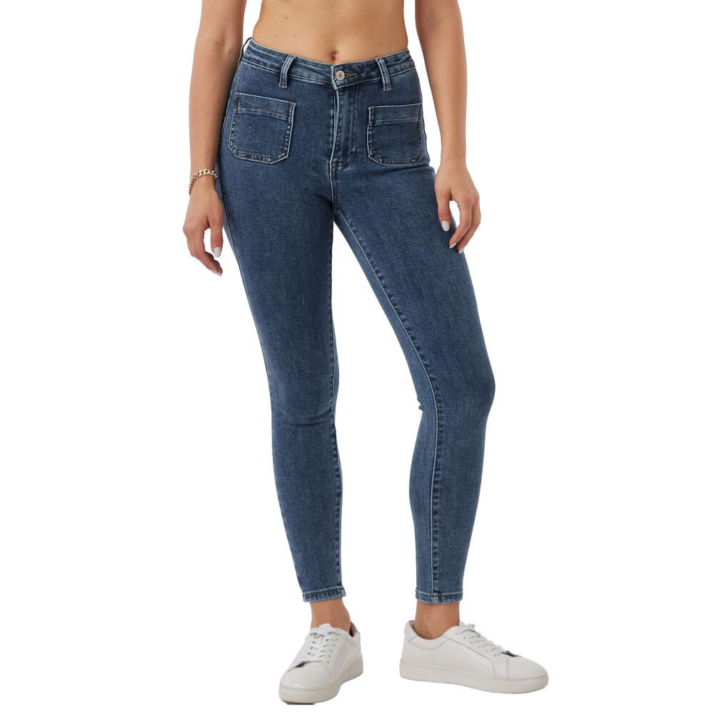 Ital-Design Skinny-fit-Jeans Enganliegende Damenjeans aus Denim für Freizeitaktivitäten (90800240) Used-Look Stretch Skinny Jeans in Blau