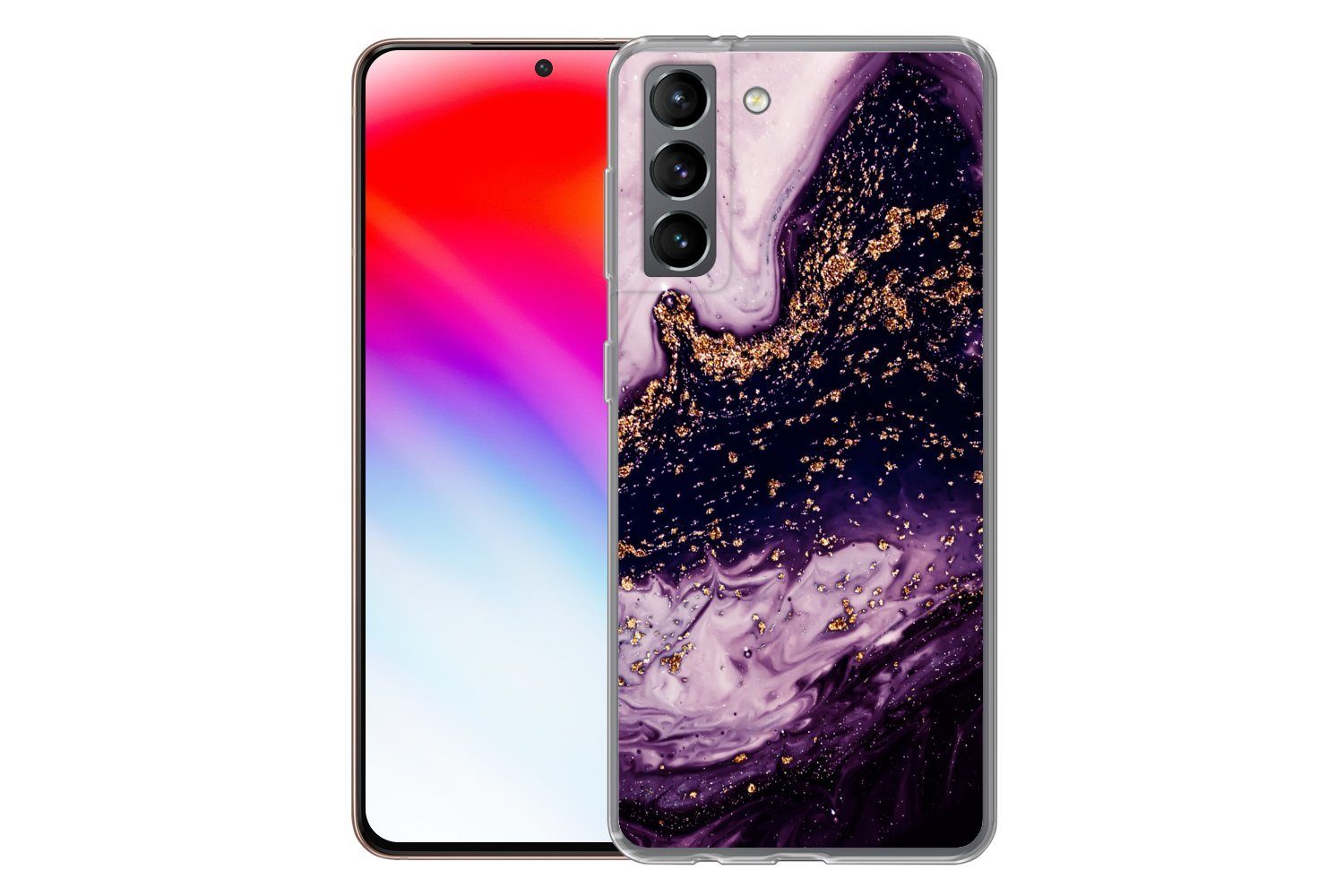MuchoWow Handyhülle für Samsung Galaxy S21 Marmor - Gold - Naturstein, Phone Case, Silikon, Schutzhülle Dünn