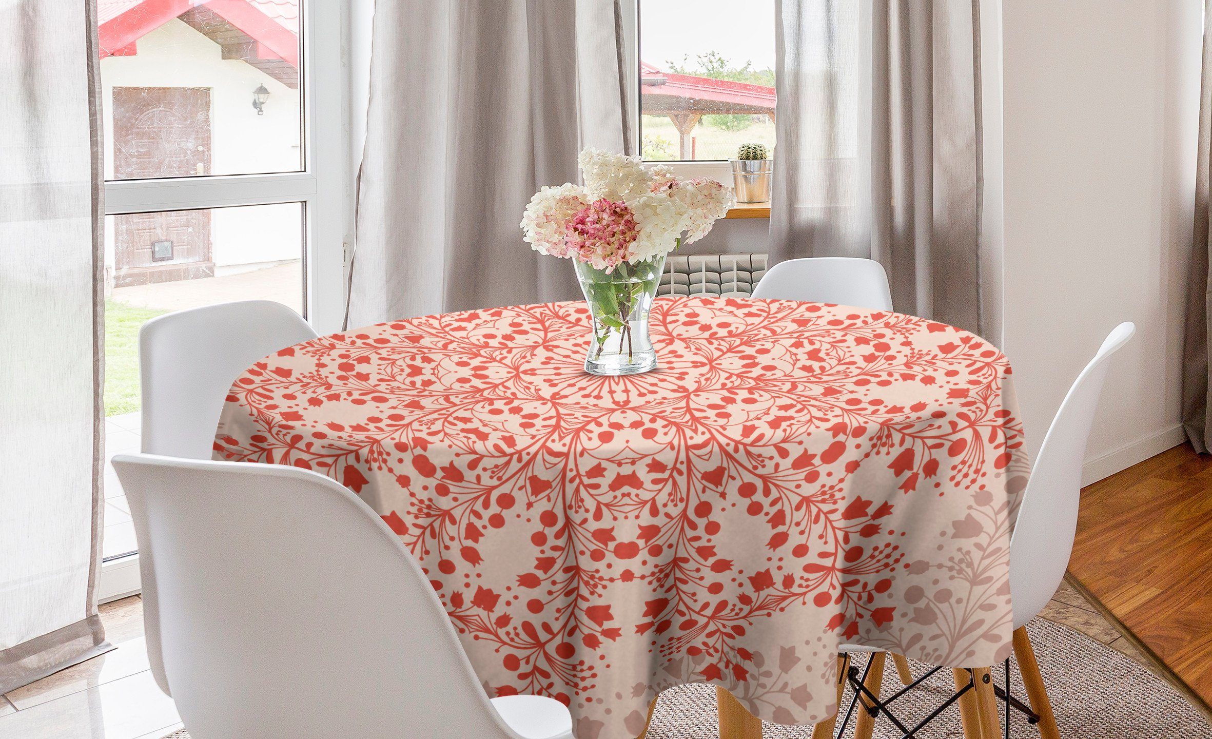 Red Blooms Kreis Mandala Esszimmer Küche Abdeckung für Tischdecke Dekoration, Abakuhaus Reisig Tischdecke Rural