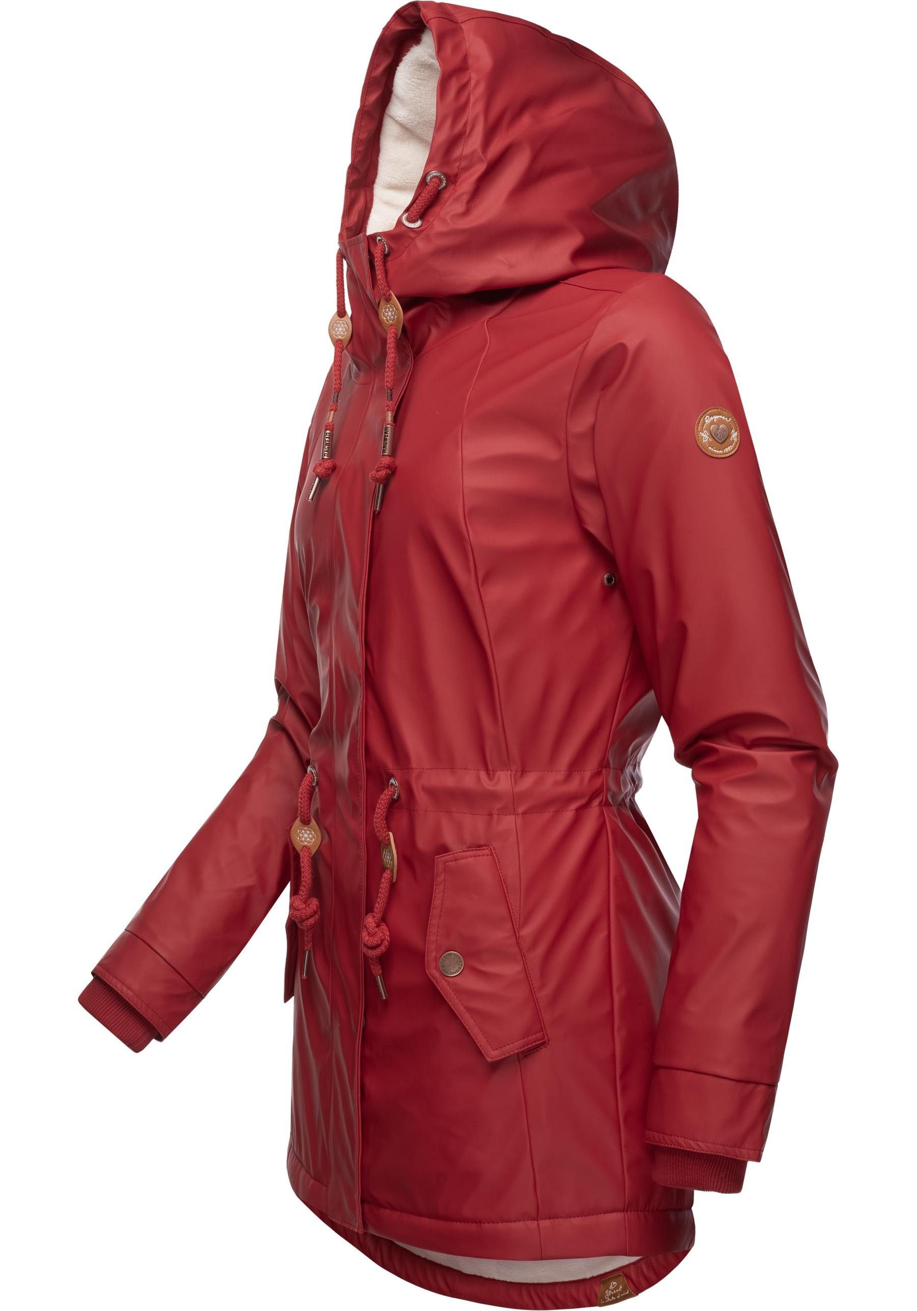 Ragwear Regenmantel Intl. mit Rainy rot Innenfutter Regenparka Monadis kuschligem modischer