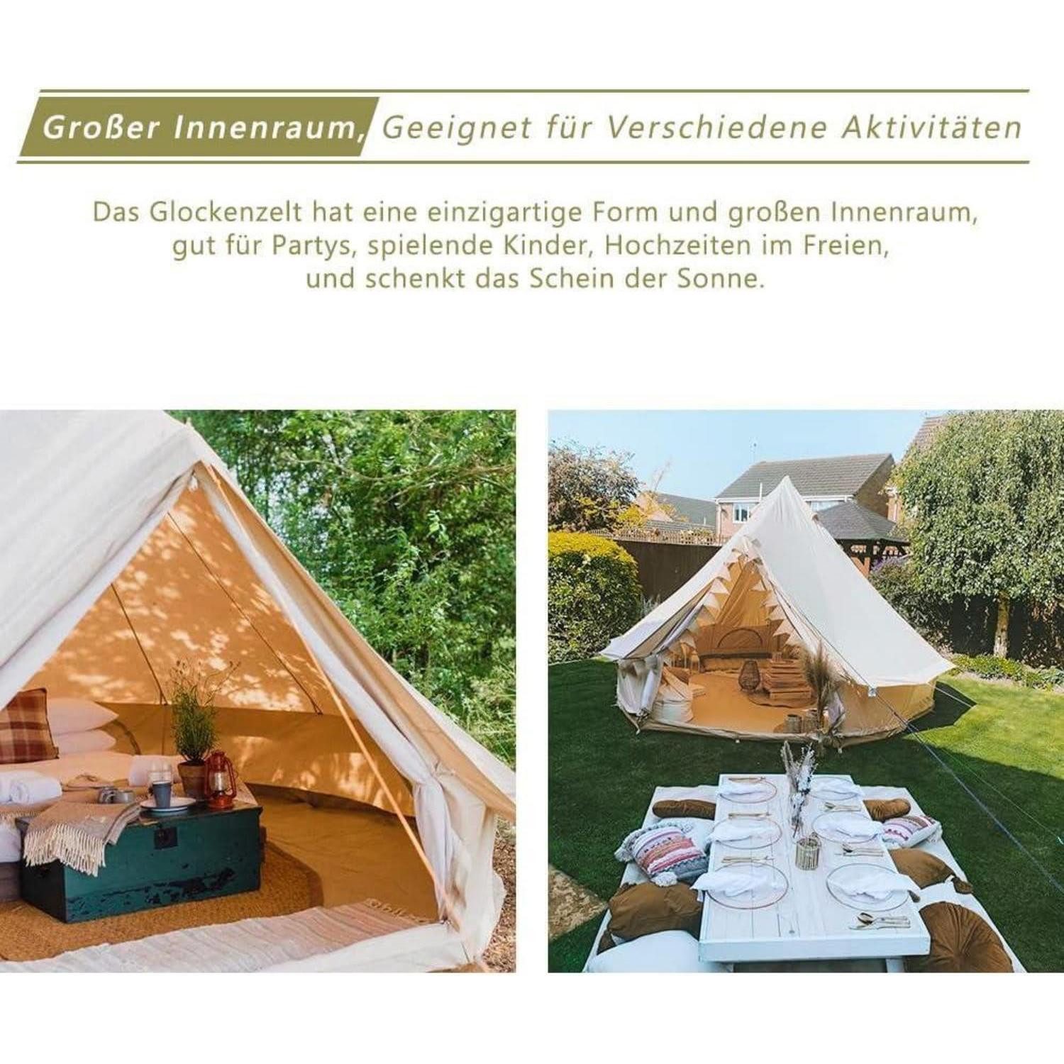 LuxusKollektion Tipi-Zelt Glockenzelt 3m Baumwolle Glamping Zelt 6 Personen Camping Tipi Outdoor