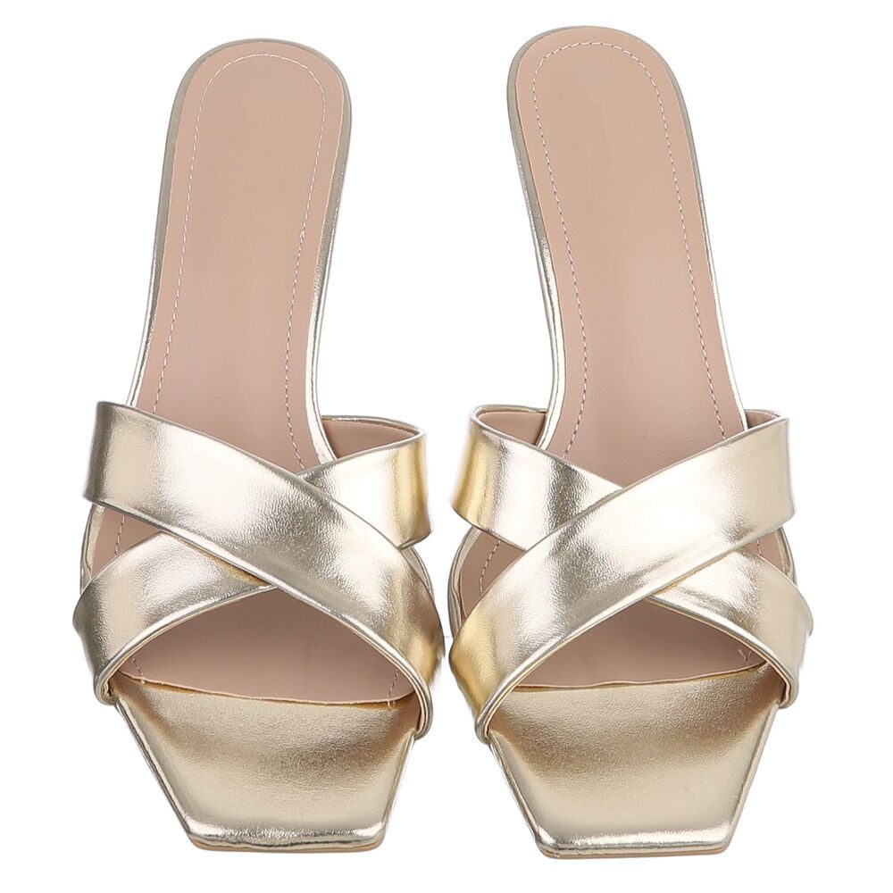 Ital-Design Damen Mules Pumps mit Stilettoabsatz und Riemen Pantolette (91895840) Pfennig-/Stilettoabsatz Sandalen & Sandaletten in Gold – Bild 4 von 5