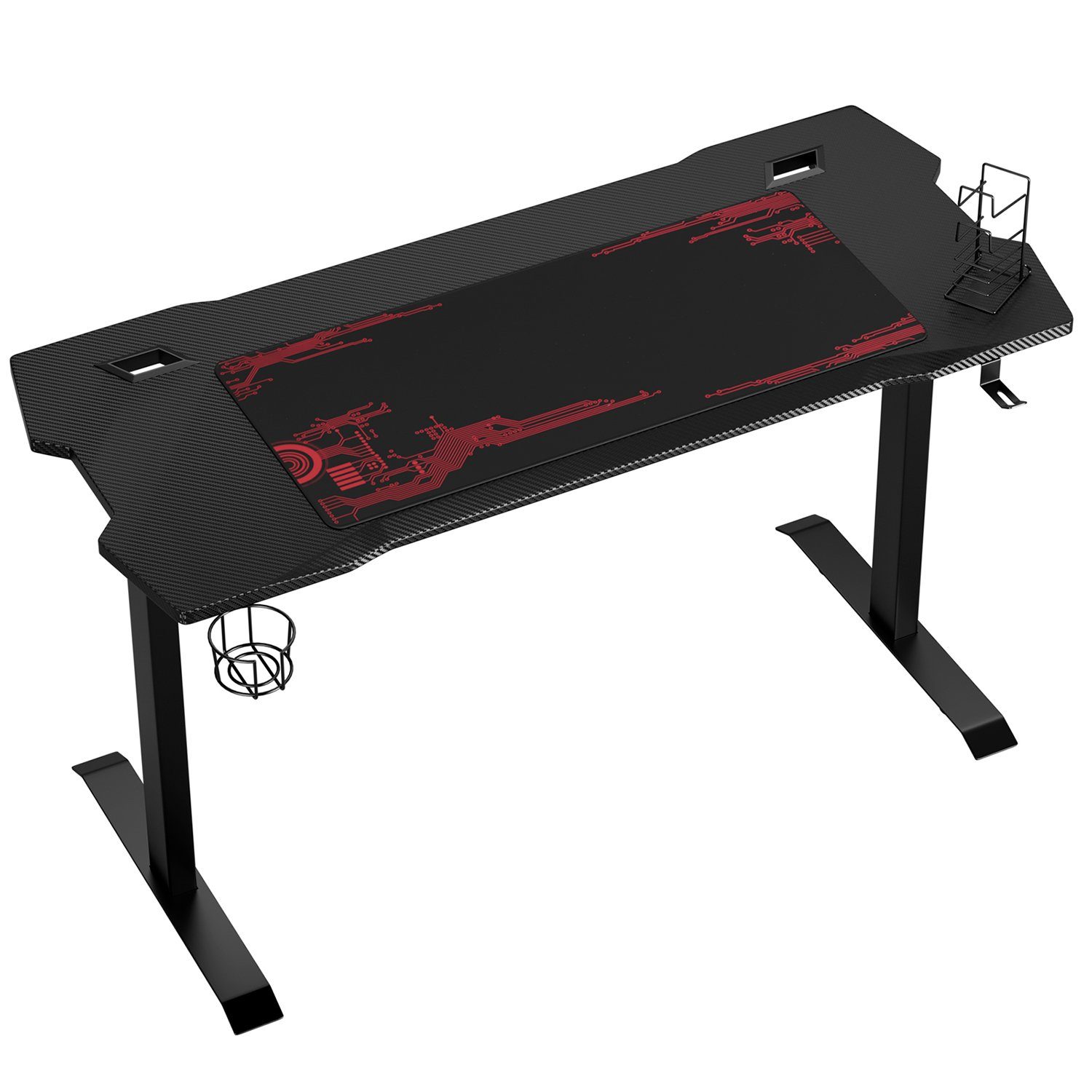 Homfa Gamingtisch, schwarz, Tisch, Gamer Computertisch, Schreibtisch, 140cm mit Mauspad