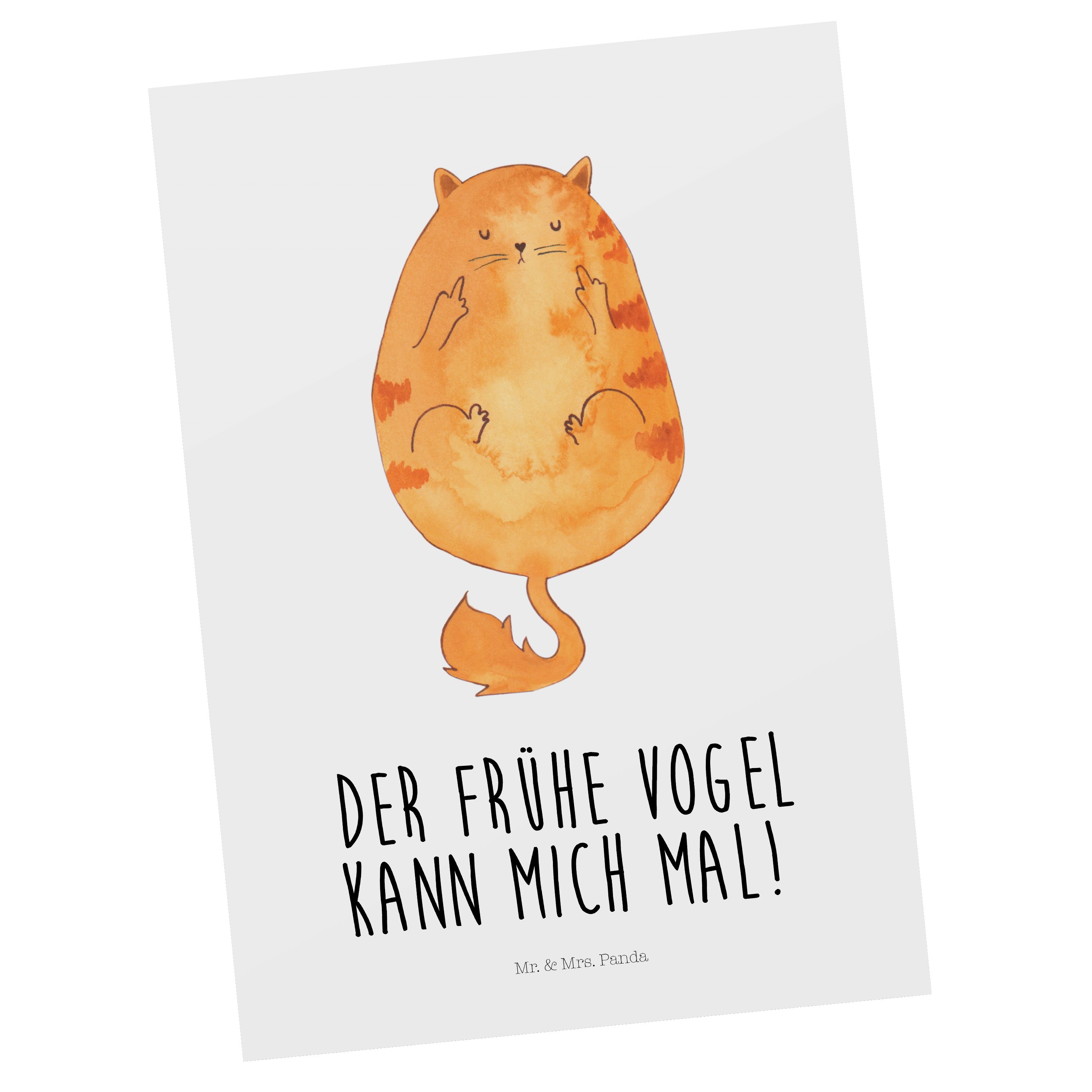 Mr. & Mrs. Panda Postkarte Katze Frühaufsteher - Weiß - Geschenk, Morgenmuffel, Miau, Ansichtska