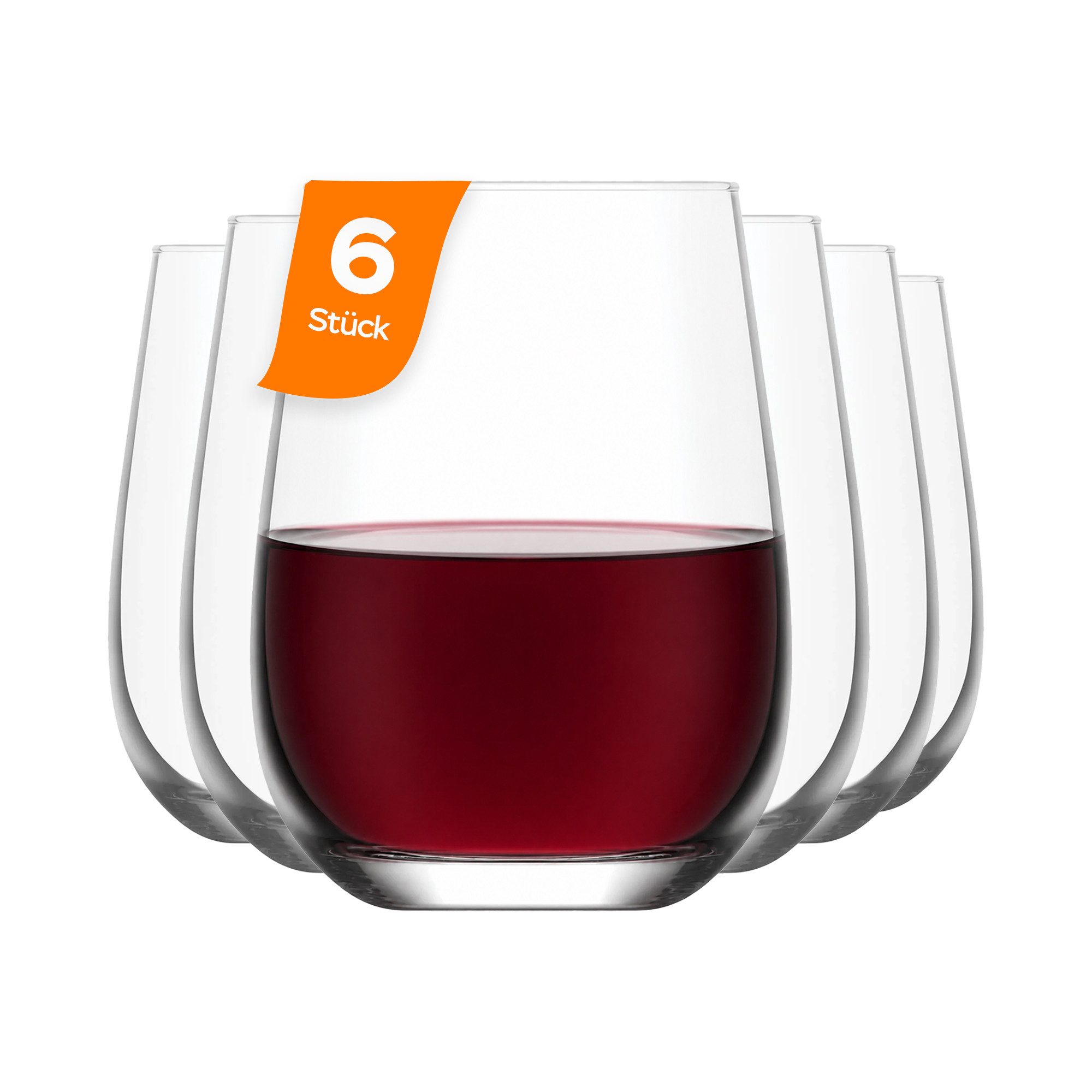 LAV Gläser-Set Gaia Softdrinkglas, 6-tlg., Glas, 6er Set, 590ml, mit feinem Rand, ideal für Soft Drinks, Wein, Wasser