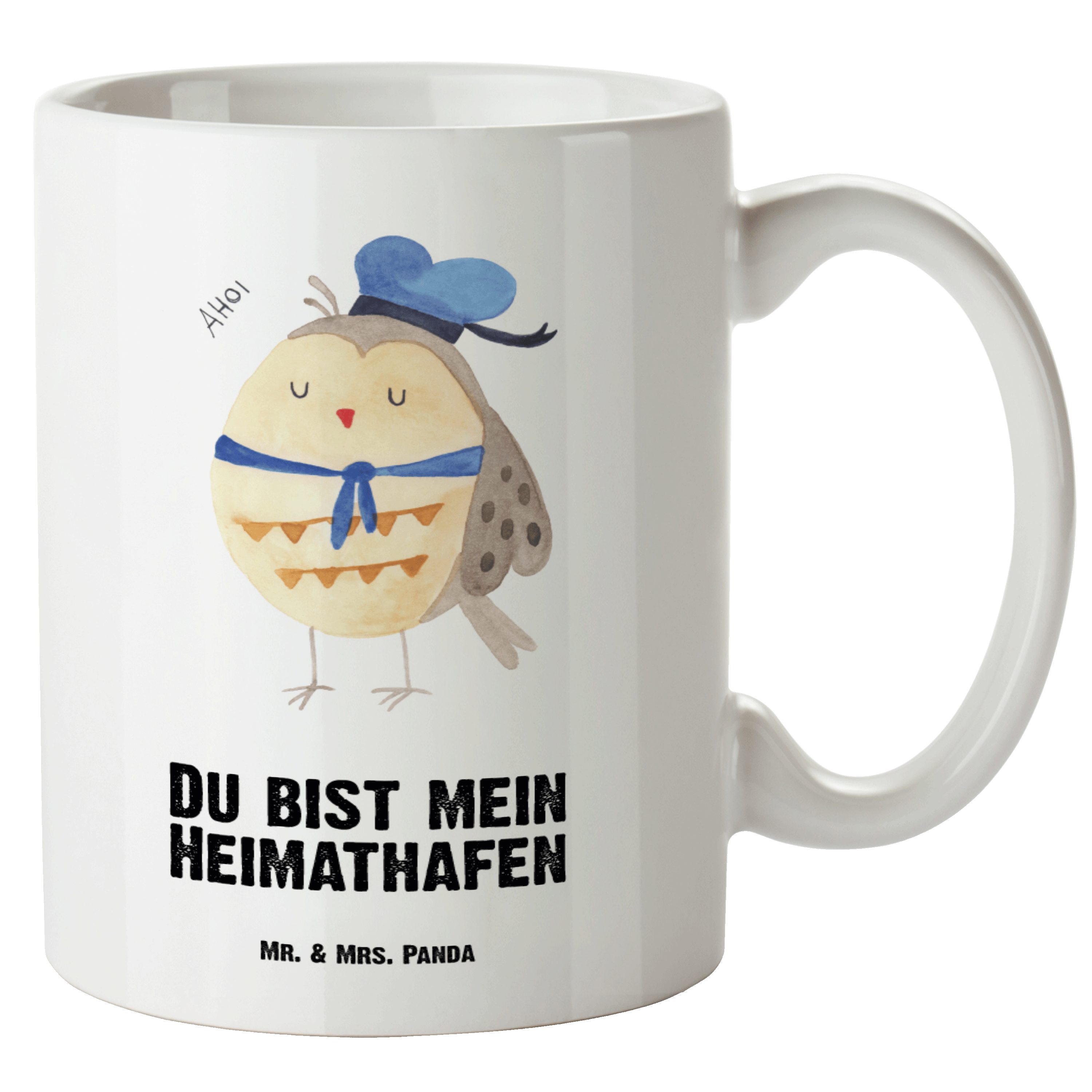 Mr. & Mrs. Panda Tasse Eule Matrosen - Weiß - Geschenk, XL Tasse, Wortspiel lustig, XL Beche, XL Tasse Keramik