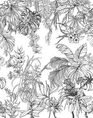 Newroom Vliestapete, [ 2,7 x 2,12m ] großzügiges Motiv - kein wiederkehrendes Muster - nahtlos große Flächen möglich - Fototapete Wandbild Blumen Dschungel Blätter Made in Germany