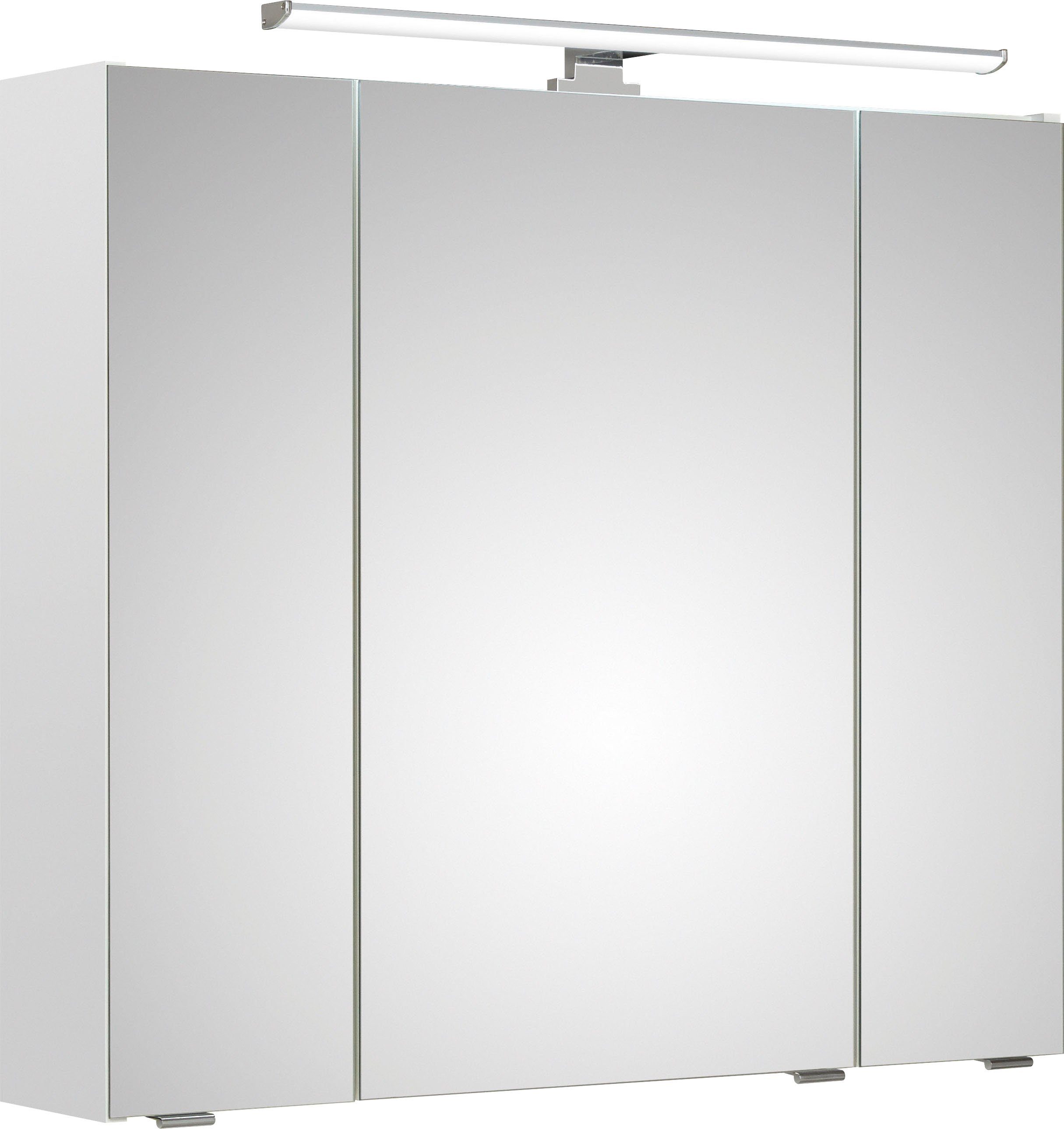 Schalter-/Steckdosenbox 80 Weiß Spiegelschrank Glanz LED-Beleuchtung, Hochglanz PELIPAL Breite Glanz/Weiß Quickset 3-türig, | cm, Weiß