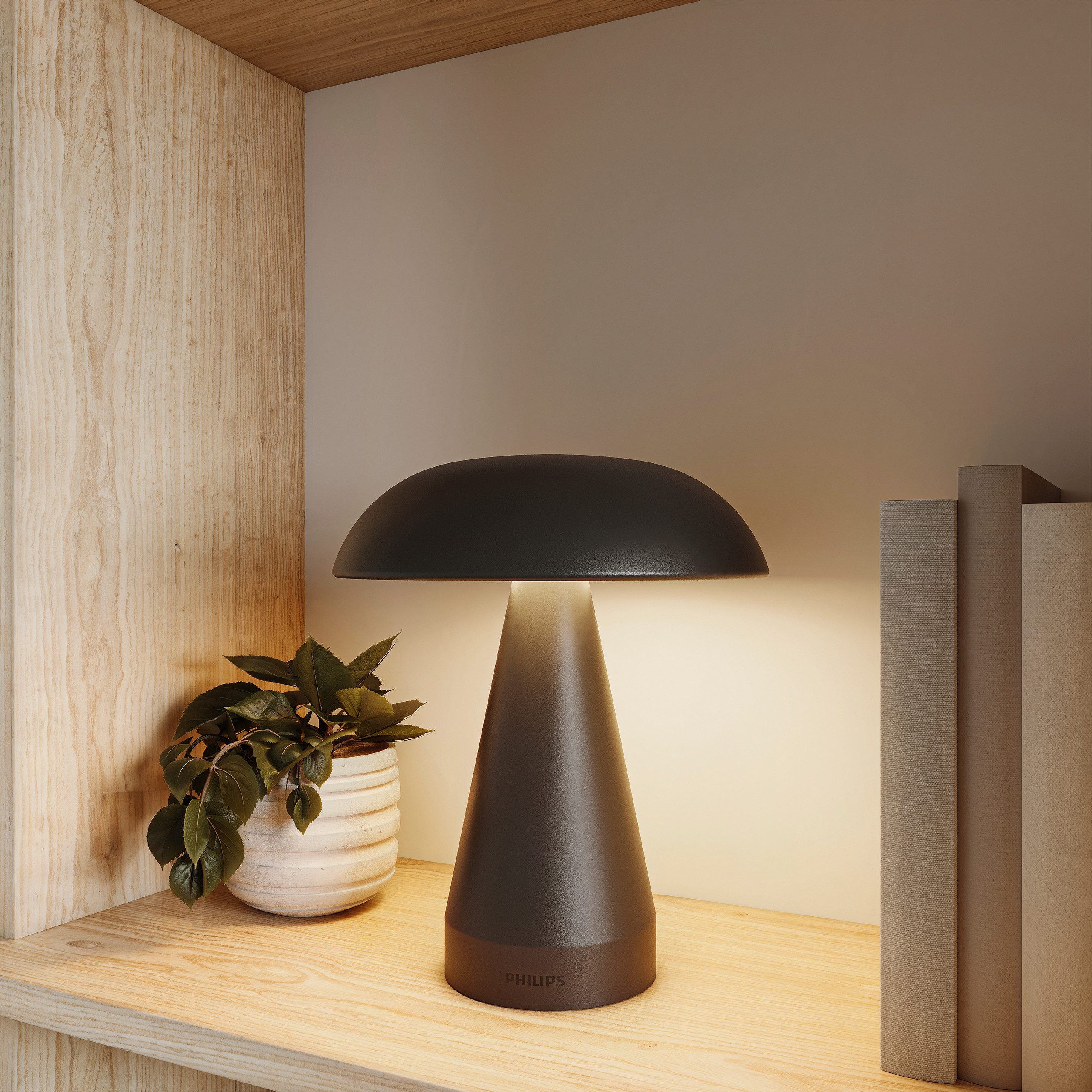 Philips LED Tischleuchte Mycena Pilzdesign, einstellbares Weißlicht, Touch-Dimmer, CCT - über Fernbedienung, Dimmer, Dimmfunktion, USB-Anschluss mit Ladefunktion, mehrere Helligkeitsstufen, LED fest integriert, warmweiß - kaltweiß, 150 lm, Akku 1800 mAh