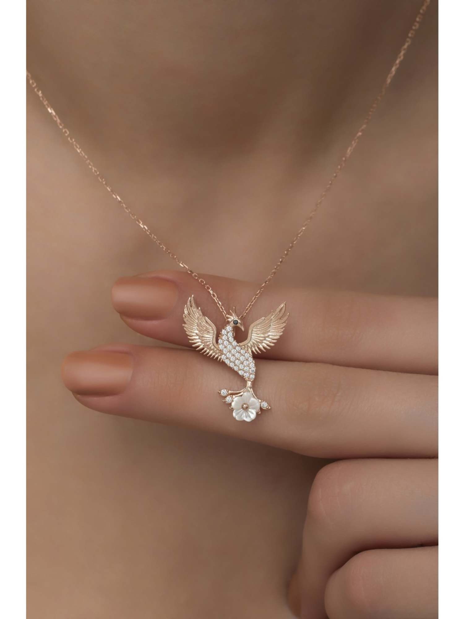 Nisan Kette und Anhänger Set, 925er Silber Halskette – Phönix mit Magnolien günstig online kaufen