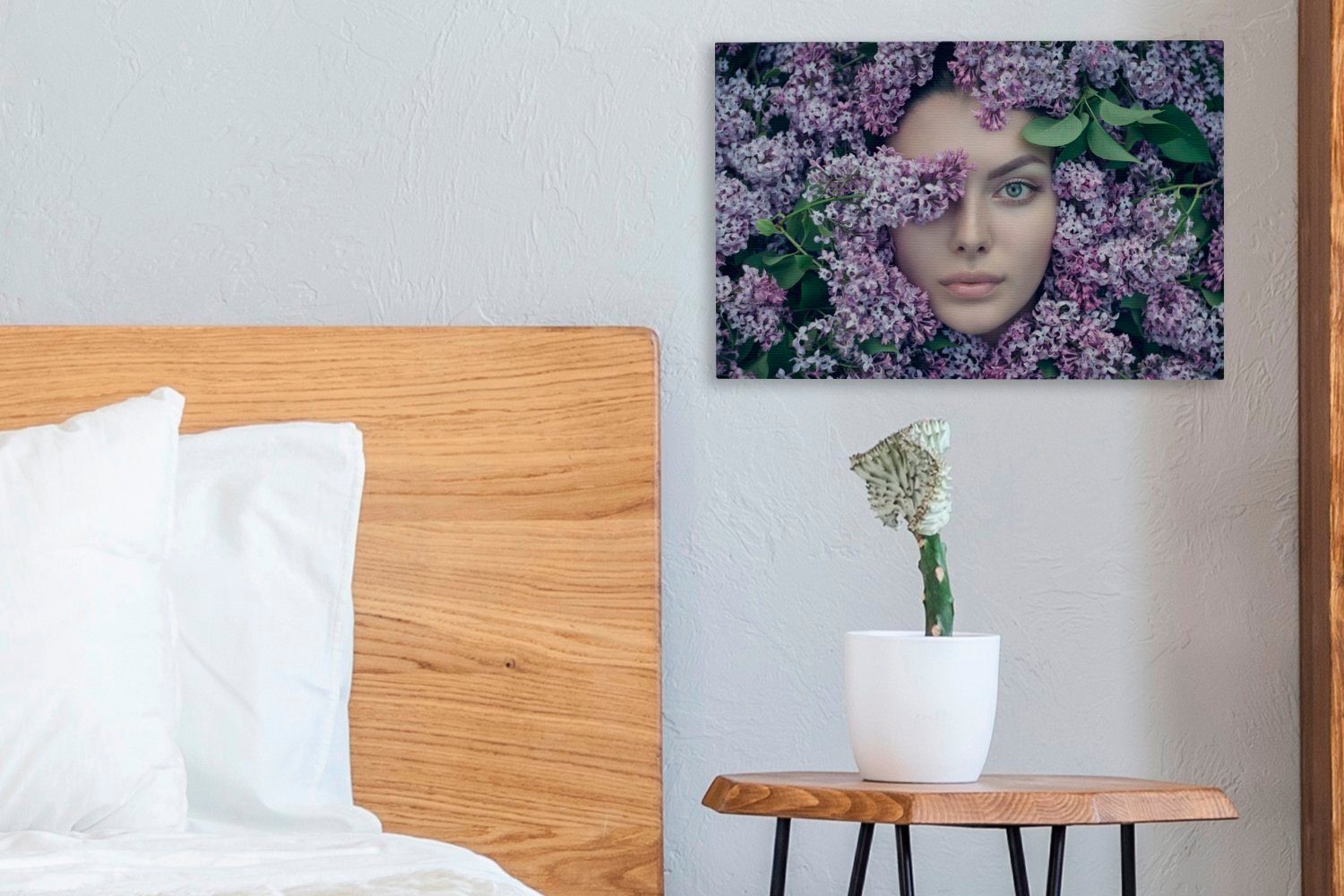 Wanddeko, Frauen Blumen (1 - Leinwandbilder, - OneMillionCanvasses® cm 30x20 Aufhängefertig, Wandbild Lila, St), Leinwandbild