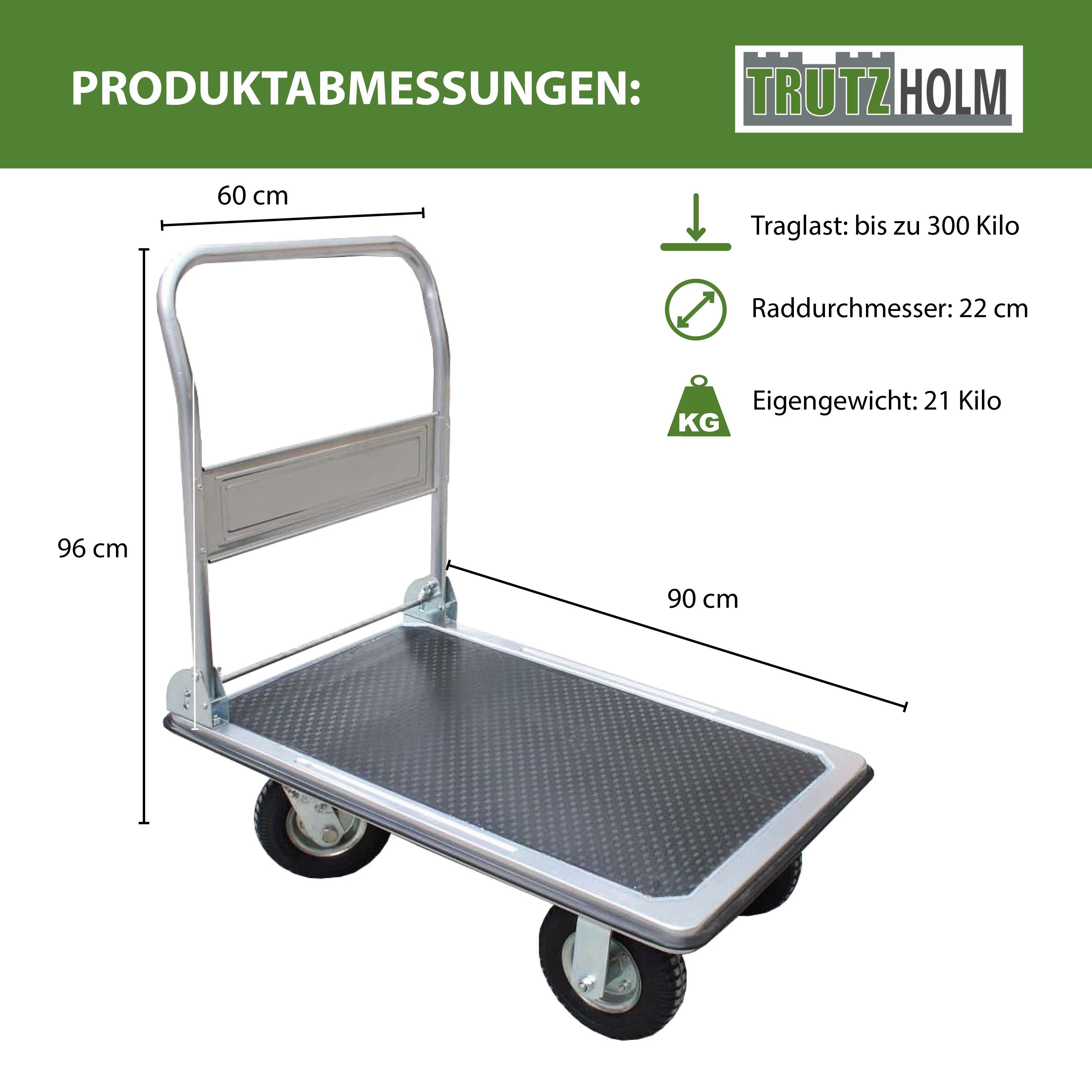 TRUTZHOLM Transportwagen Plattformwagen 300 kg luftbereift Handwagen Transportkarre