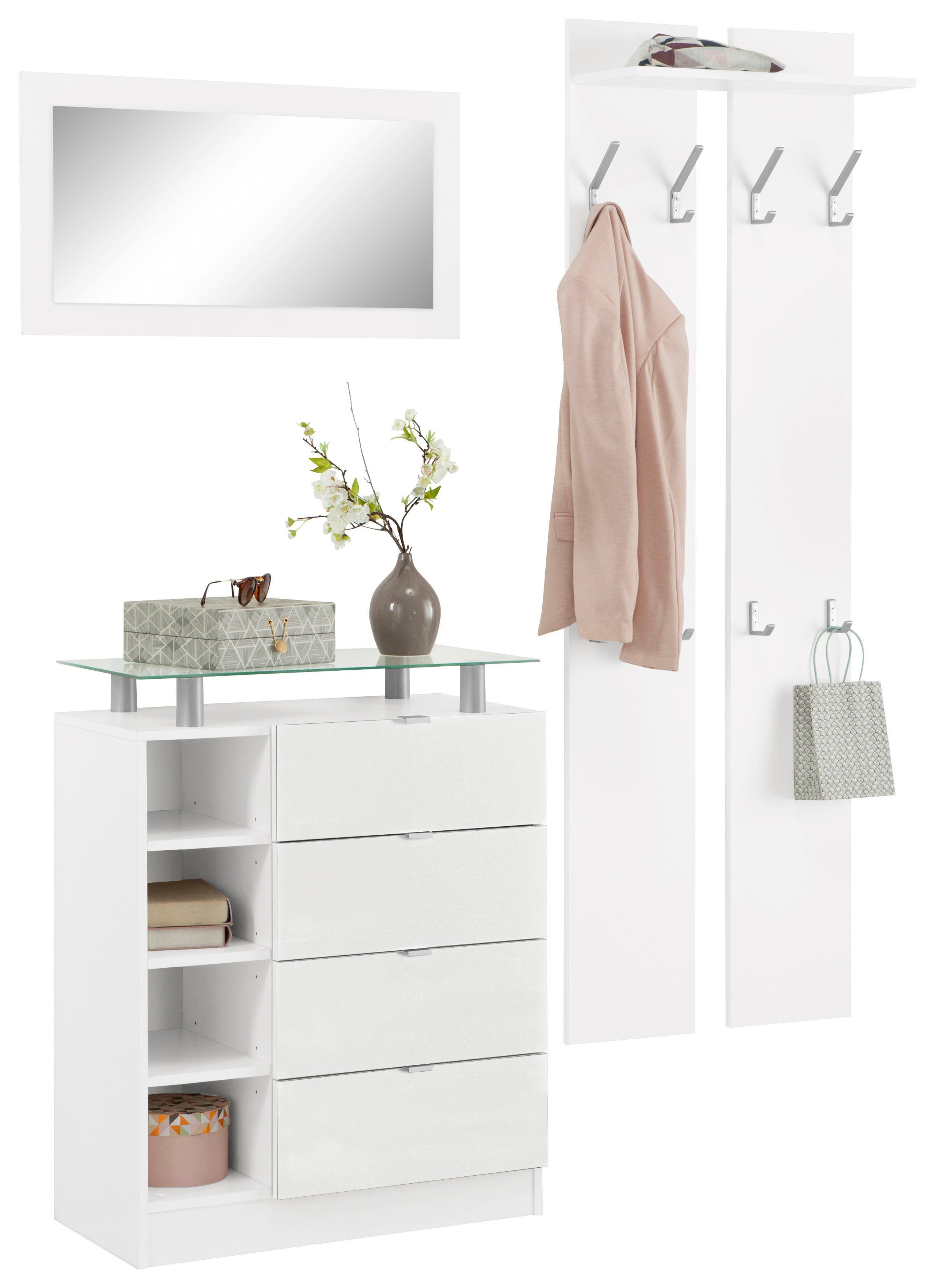 borchardt Möbel Garderoben-Set Dolly, (Set, 3-St), mit Metallgriffen weiß matt/weiß matt | Garderoben-Sets