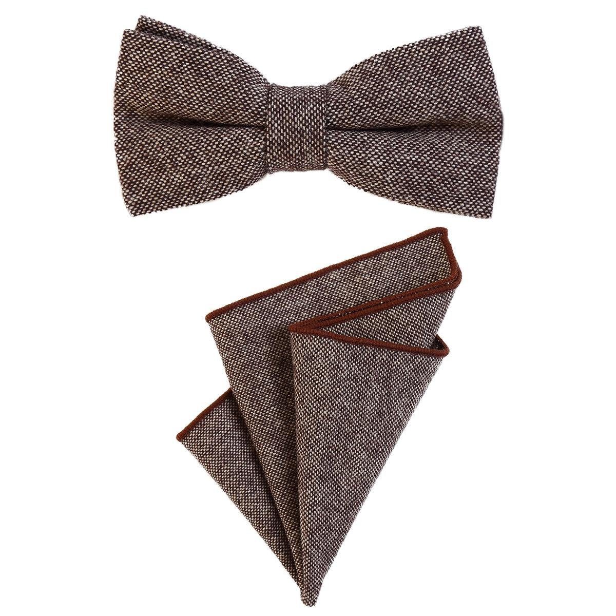 DonDon Fliege Schleife und Einstecktuch aus Baumwolle (Packung, 2-St) bereits gebunden, Tweed-Look, 2er Set