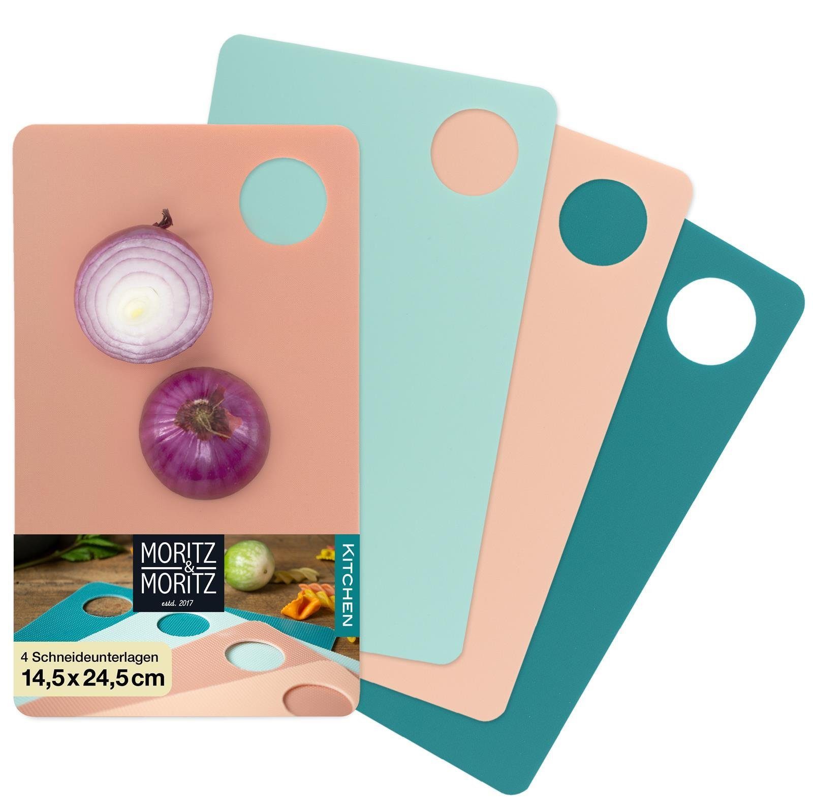 Moritz & Moritz Schneidebrett Schneidebrett Set bunt, Kunststoff, (Frühstücksbrettchen, 4-St), Schneidebrett Kunststoff Klein - Je 25 x 14,5 cm