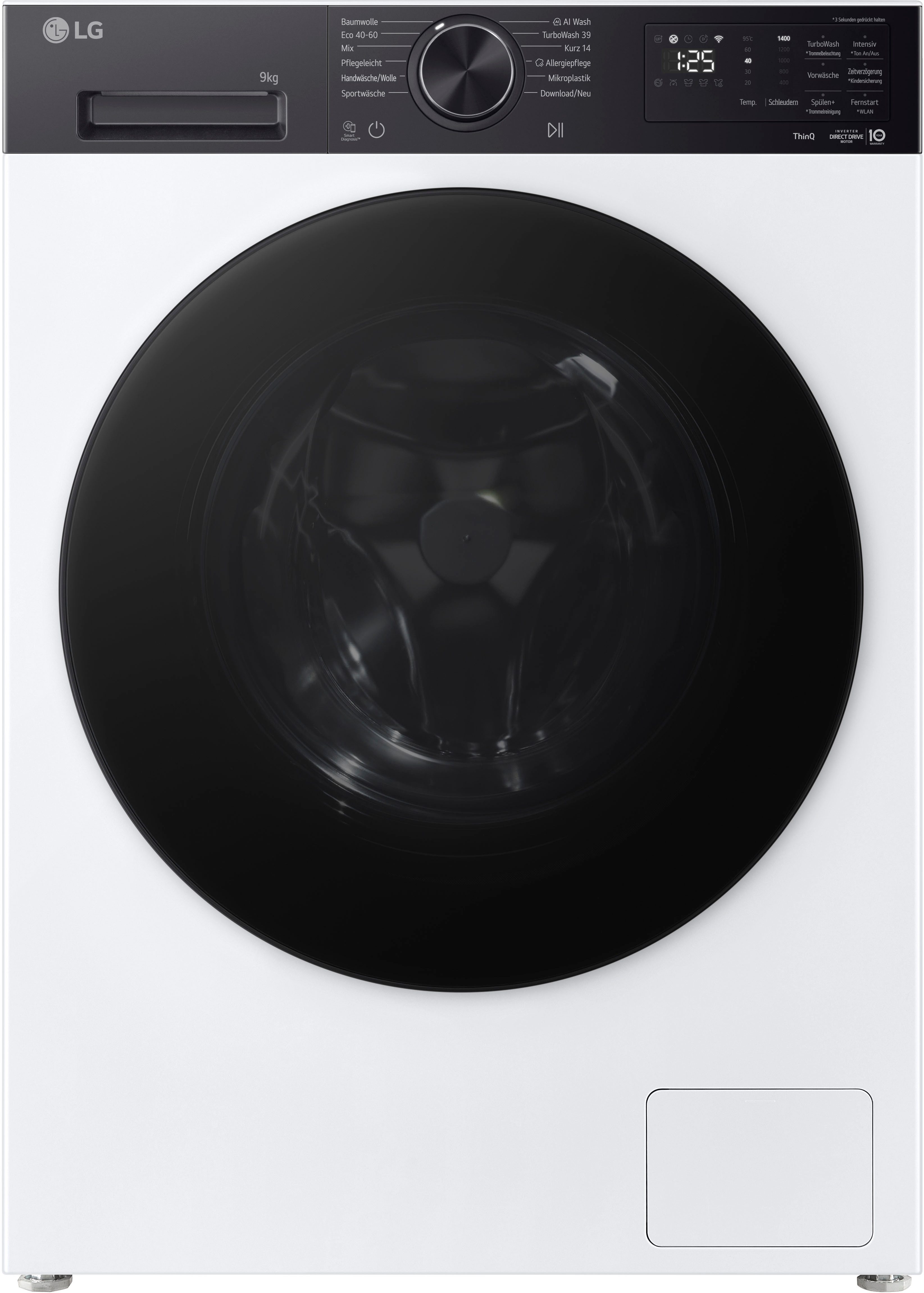 LG Waschmaschine F4WX709YP, 9 kg, 1400 U/min, AI Wash, ThinQ App inkl. Programm-Download, 14-Minuten-Kurzprogramm