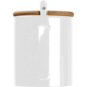 Livepac Office Tasse Keramiktasse mit Löffel und Bambusdeckel / Farbe: weiß