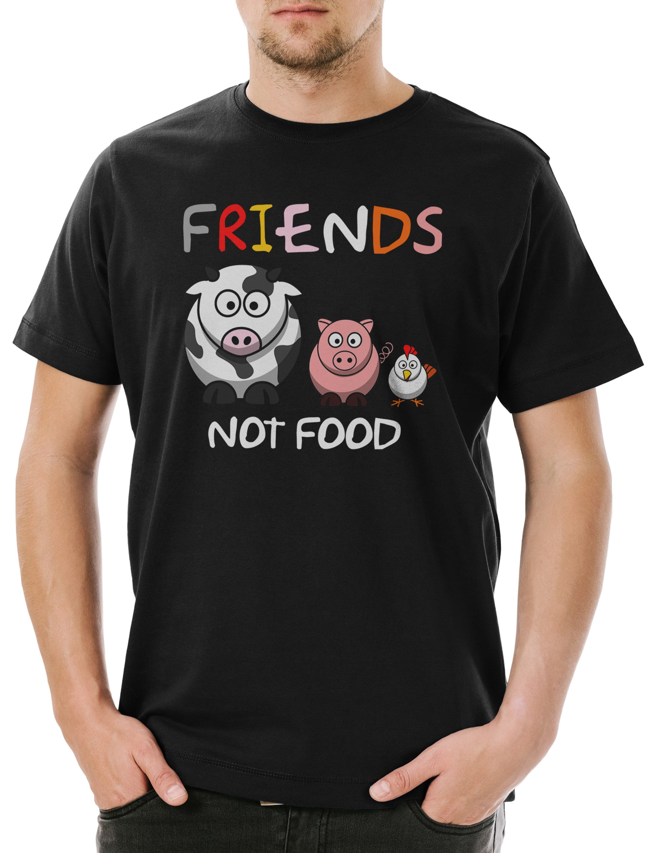 Urban Backwoods Print-Shirt Friends Not Food Comic Herren T-Shirt Veganer Speziesismus Vegan (1-tlg) Vegetarier Tierschutz Buddies Homies
