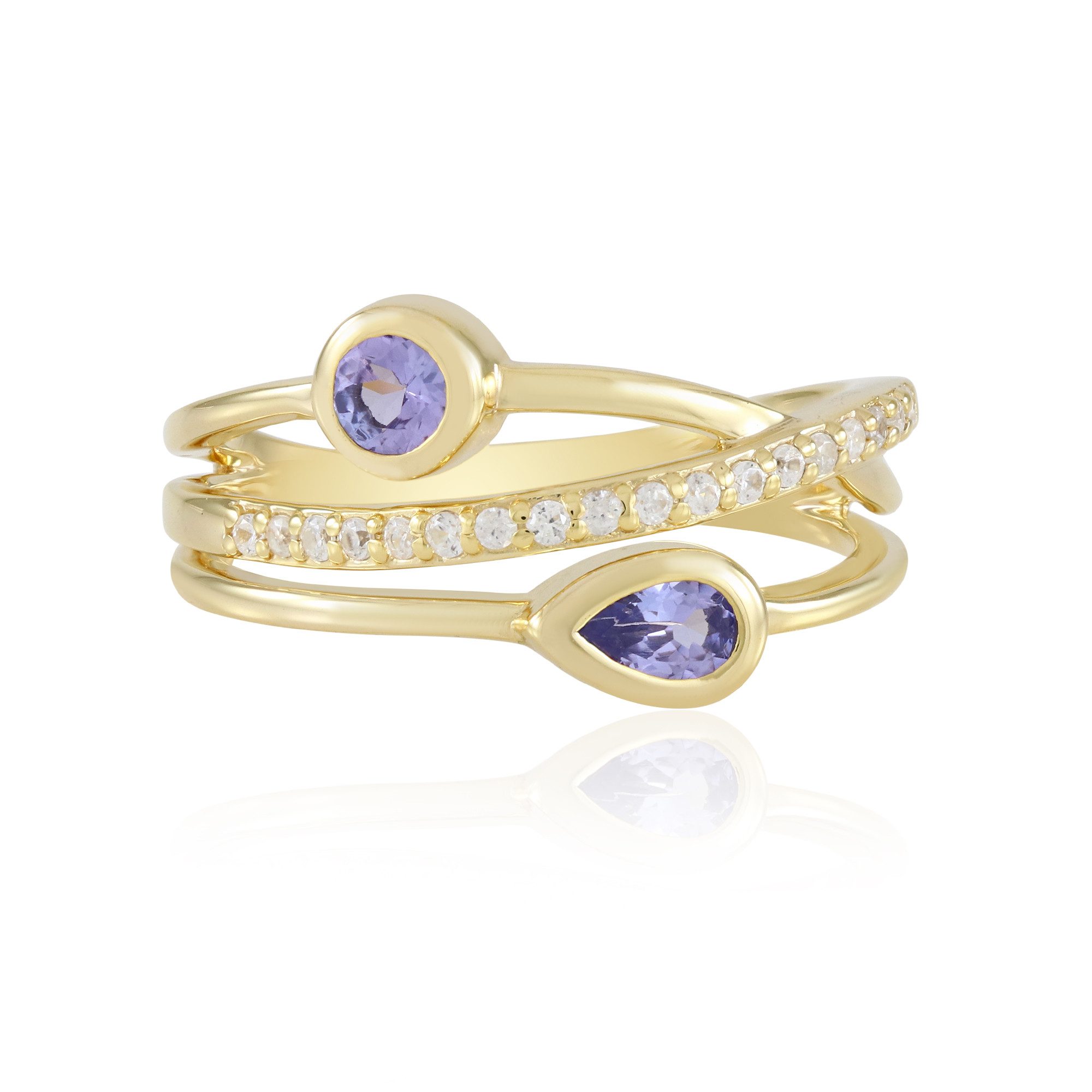Cavill Silberring Tansanit Ring 925 Sterlingsilber vergoldet, Blau & Zirkonia (1-tlg)
